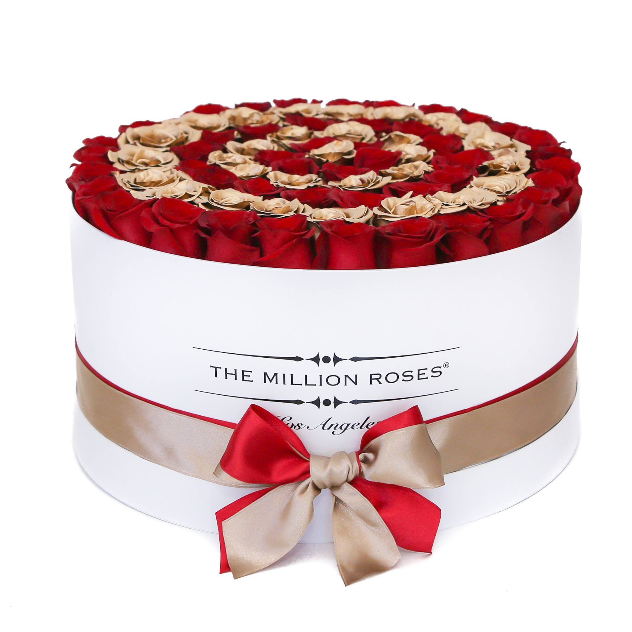 the million LARGE box - white - red&24k-gold (target) ETERNITY roses mixed eternity roses - the million roses