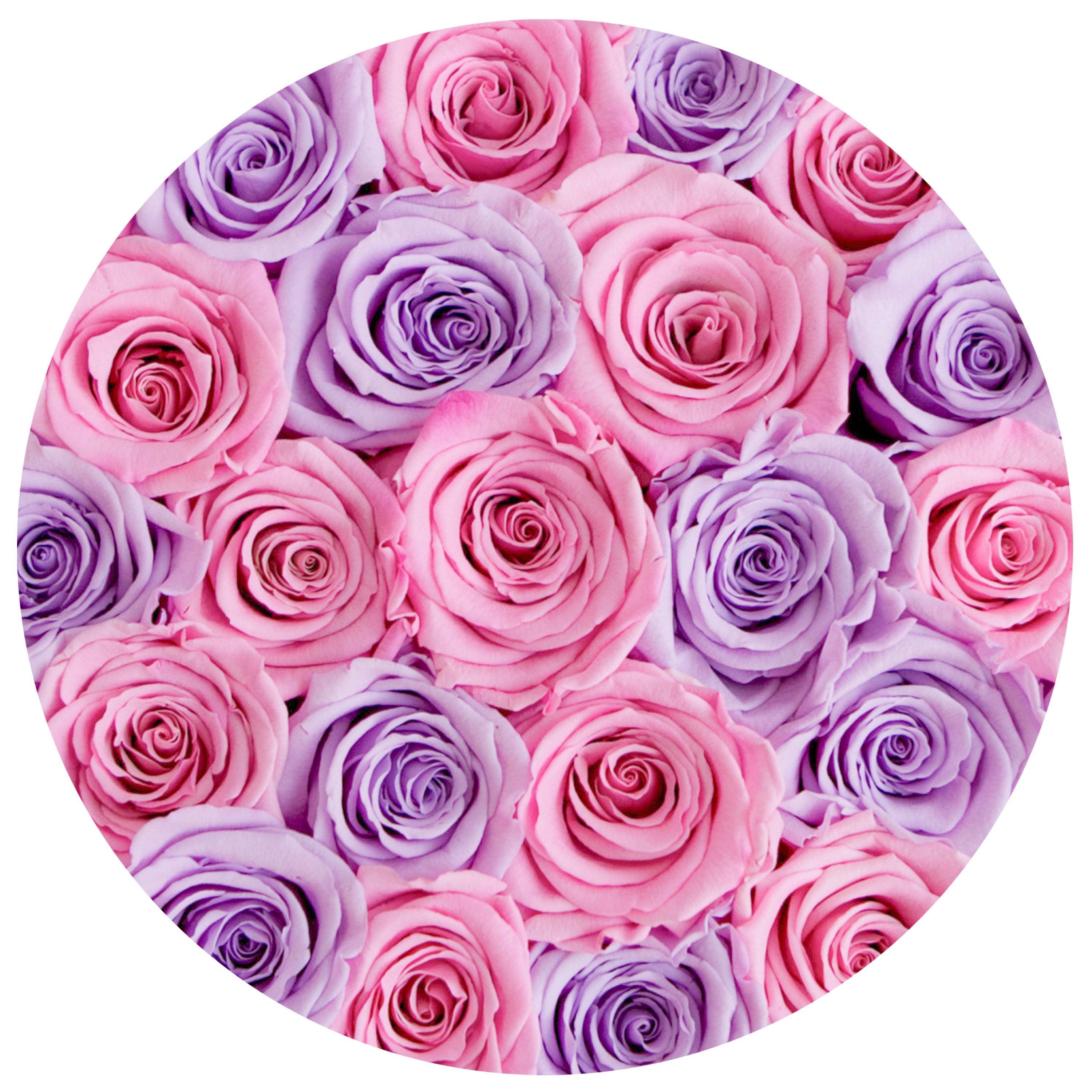 classic round box - white - lavender&pink-candy roses mixed eternity roses - the million roses