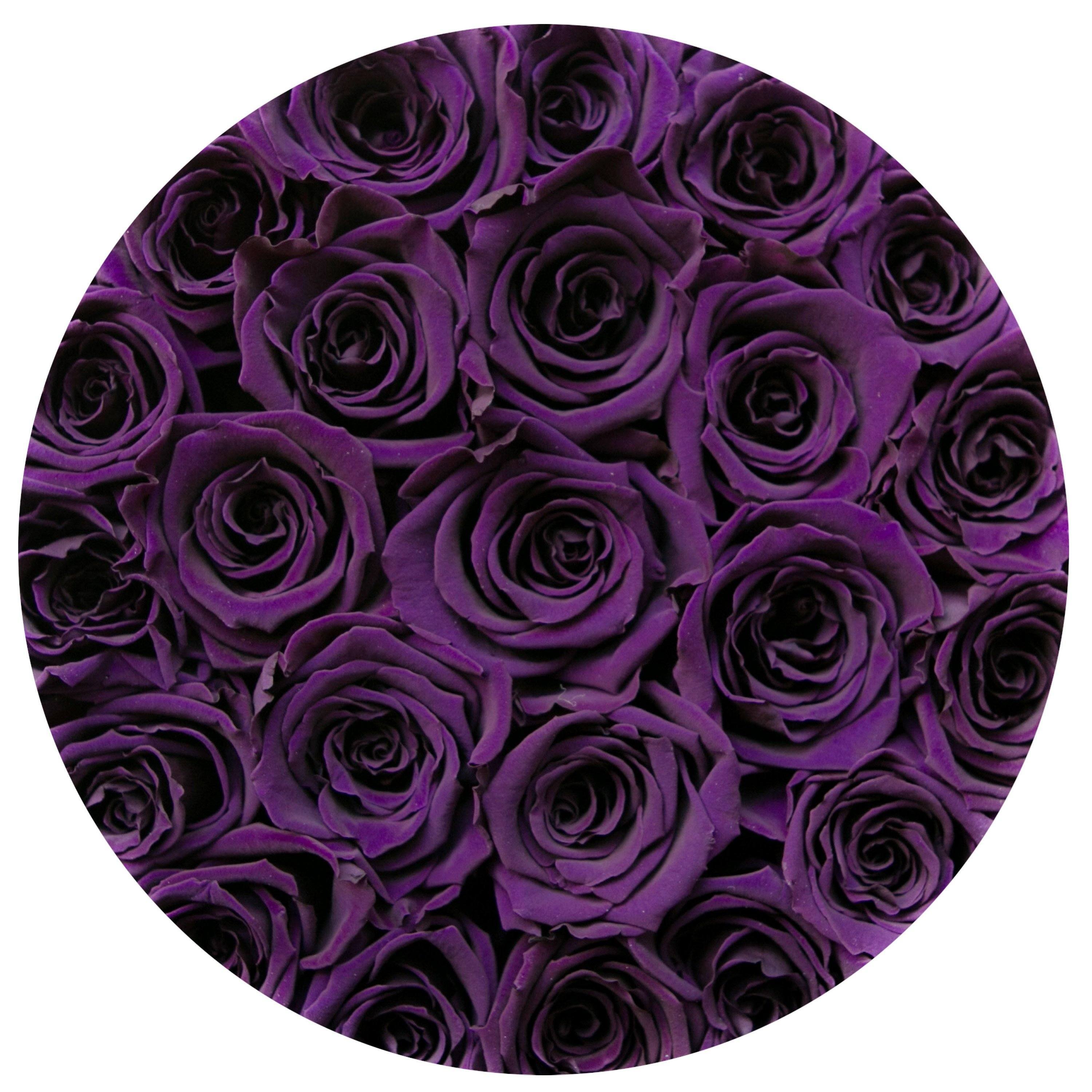 classic round box - gold - dark-purple roses purple eternity roses - the million roses