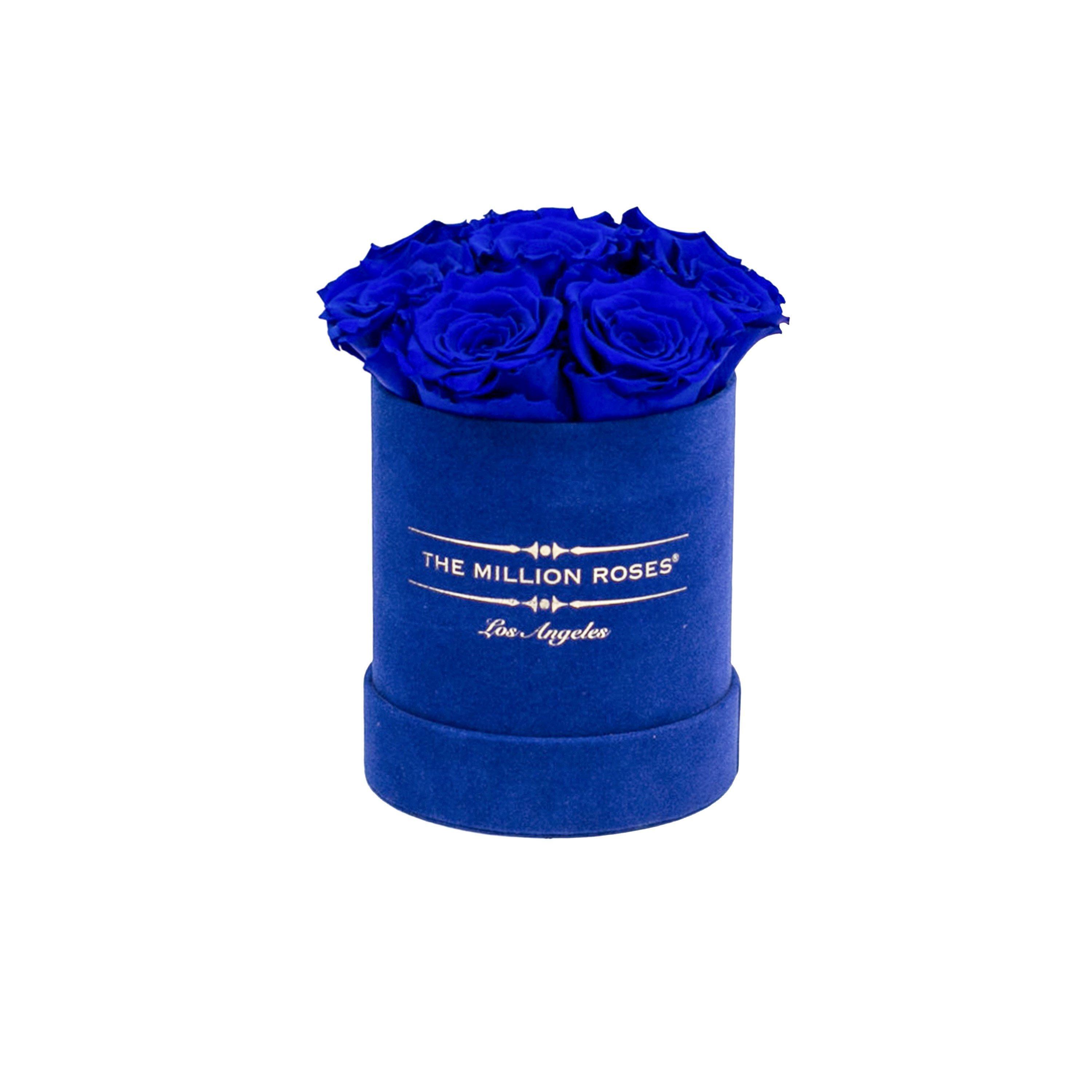 basic round box+ - royal-blue suede box - royal-blue roses blue eternity roses - the million roses