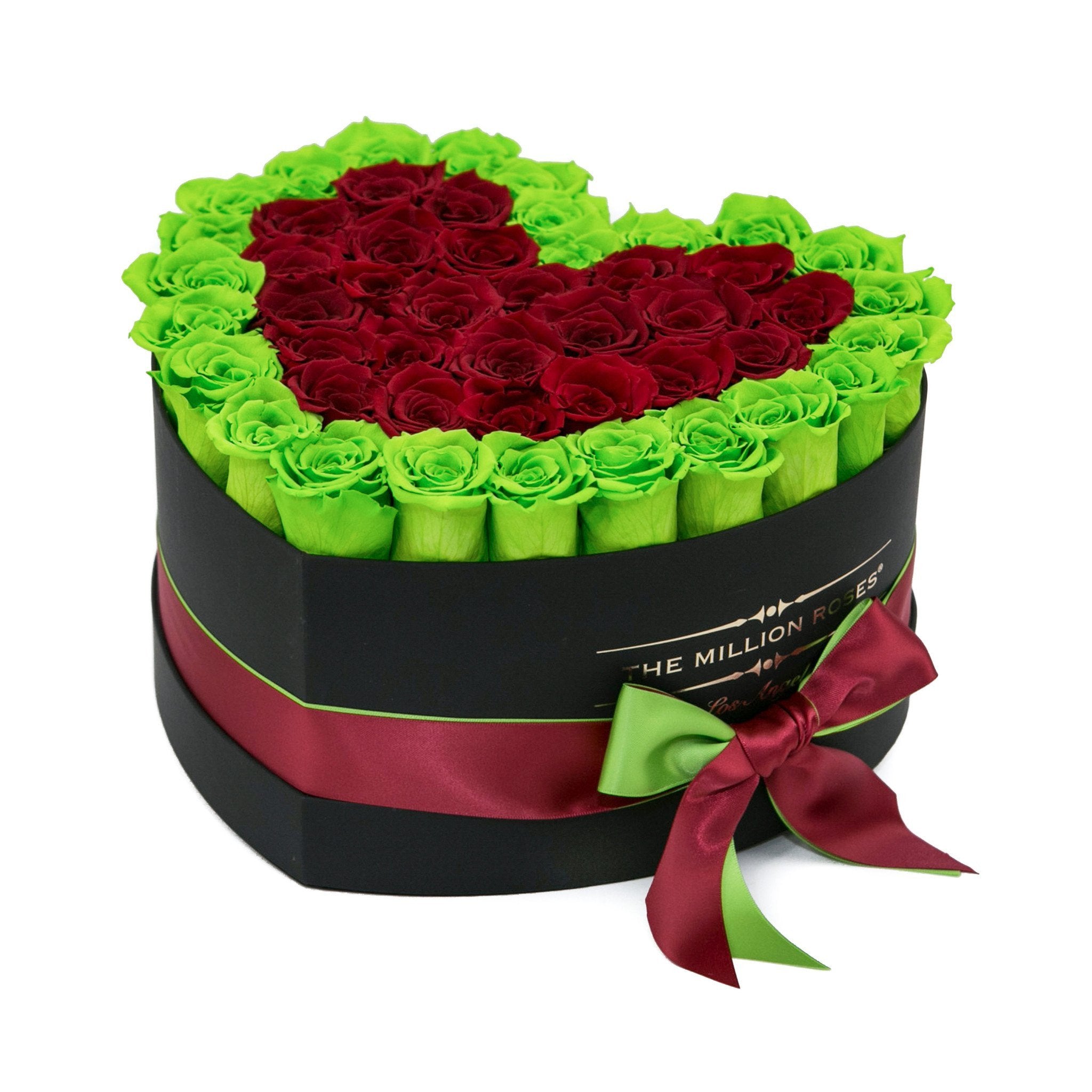 LOVE box - black - light-green&red roses green eternity roses - the million roses