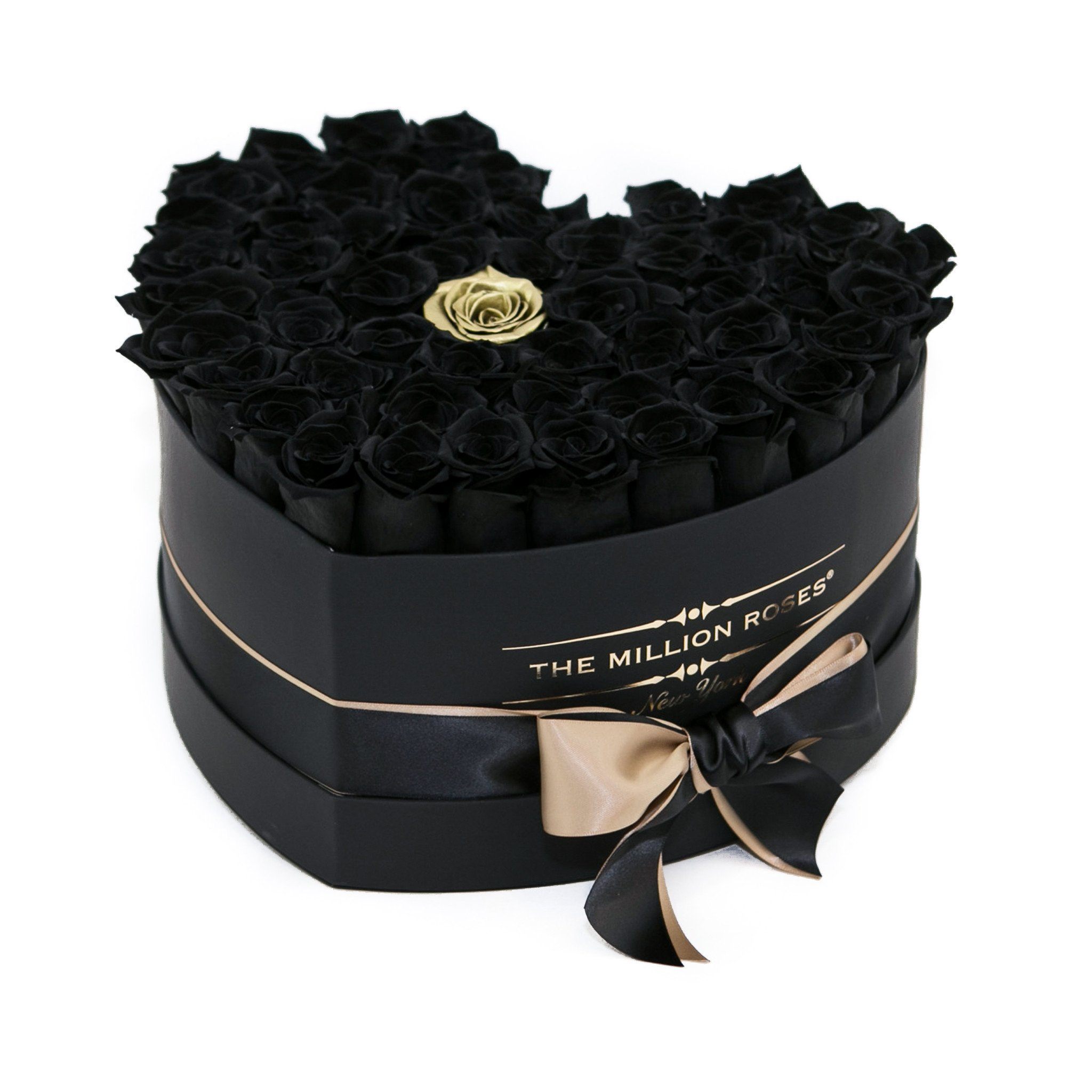 LOVE box - black - black&single-gold roses black eternity roses - the million roses
