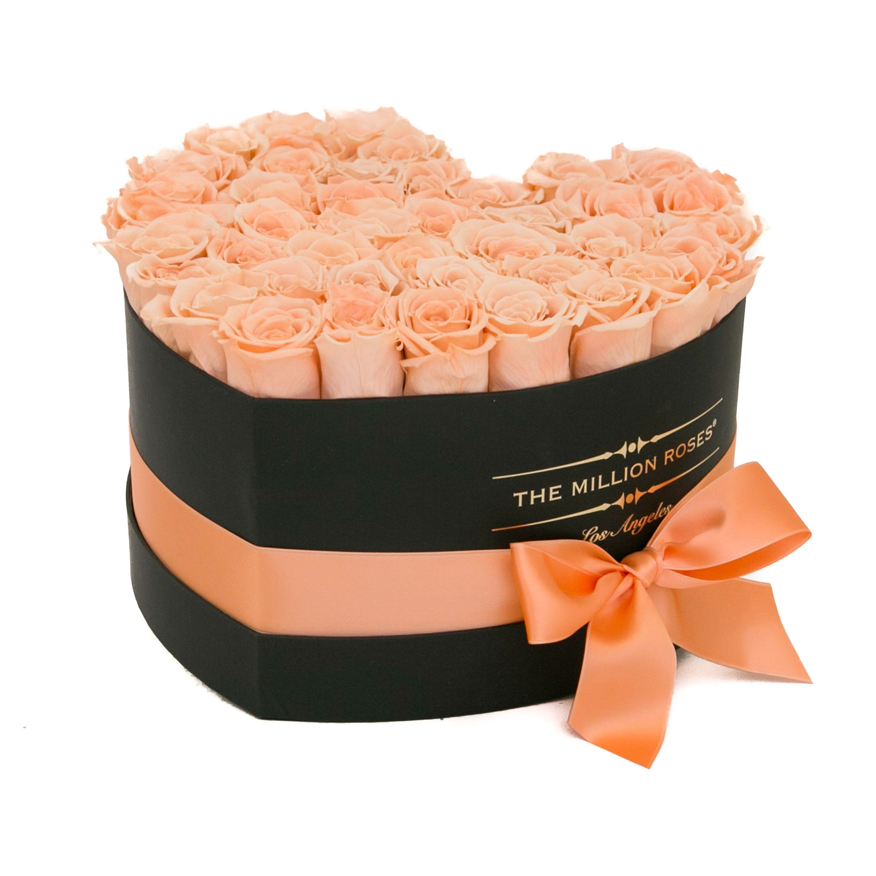 LOVE box - black - peach roses peach eternity roses - the million roses