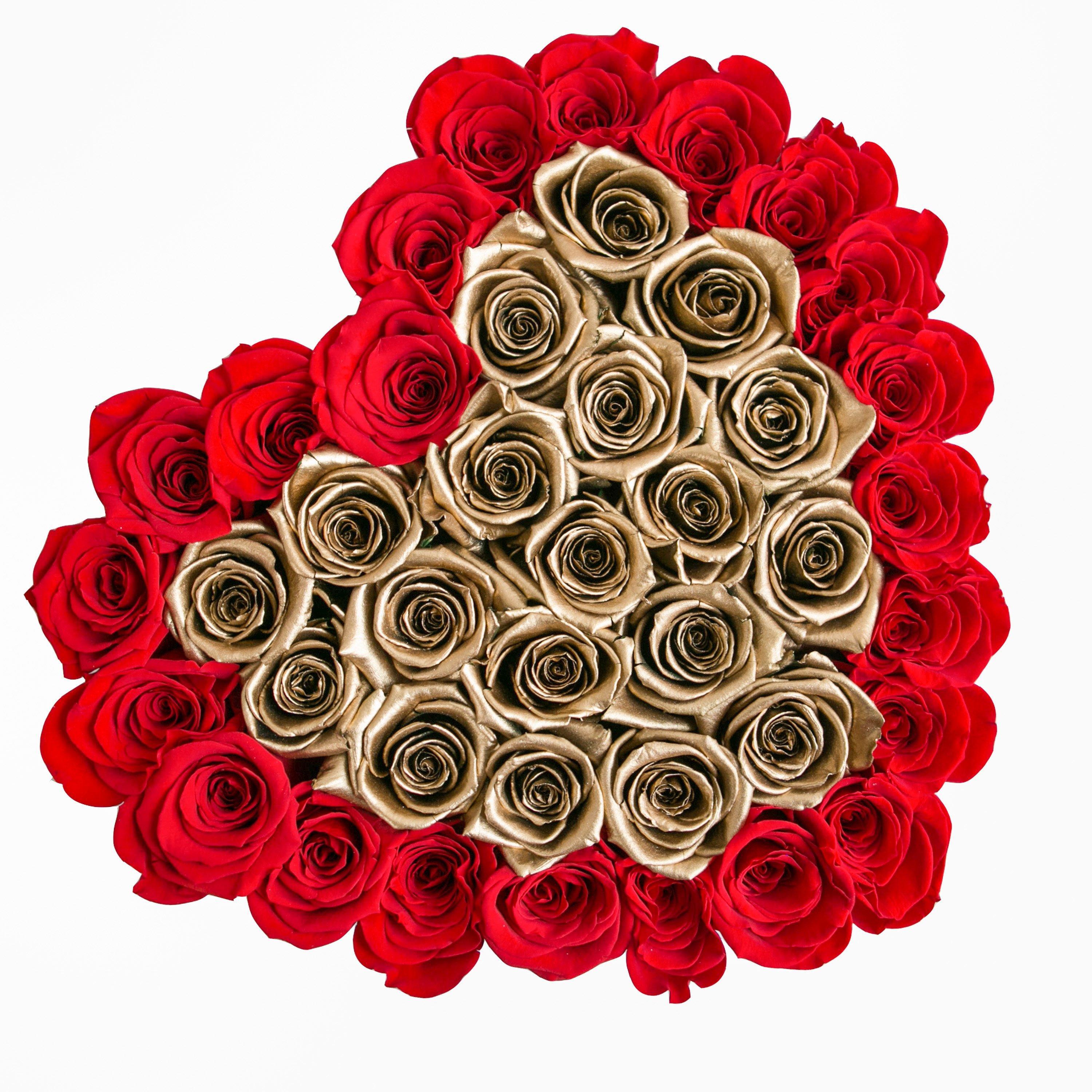LOVE box - black - red&gold (heart) roses gold eternity roses - the million roses