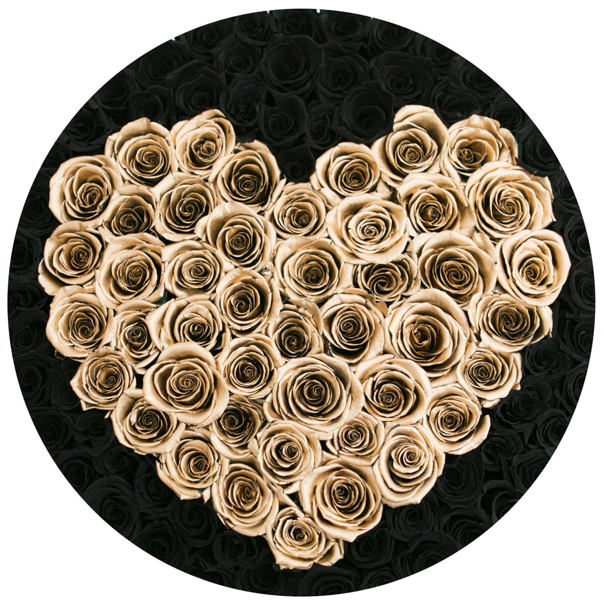 the million LARGE box - black - black&24k-gold (heart) ETERNITY roses gold eternity roses - the million roses