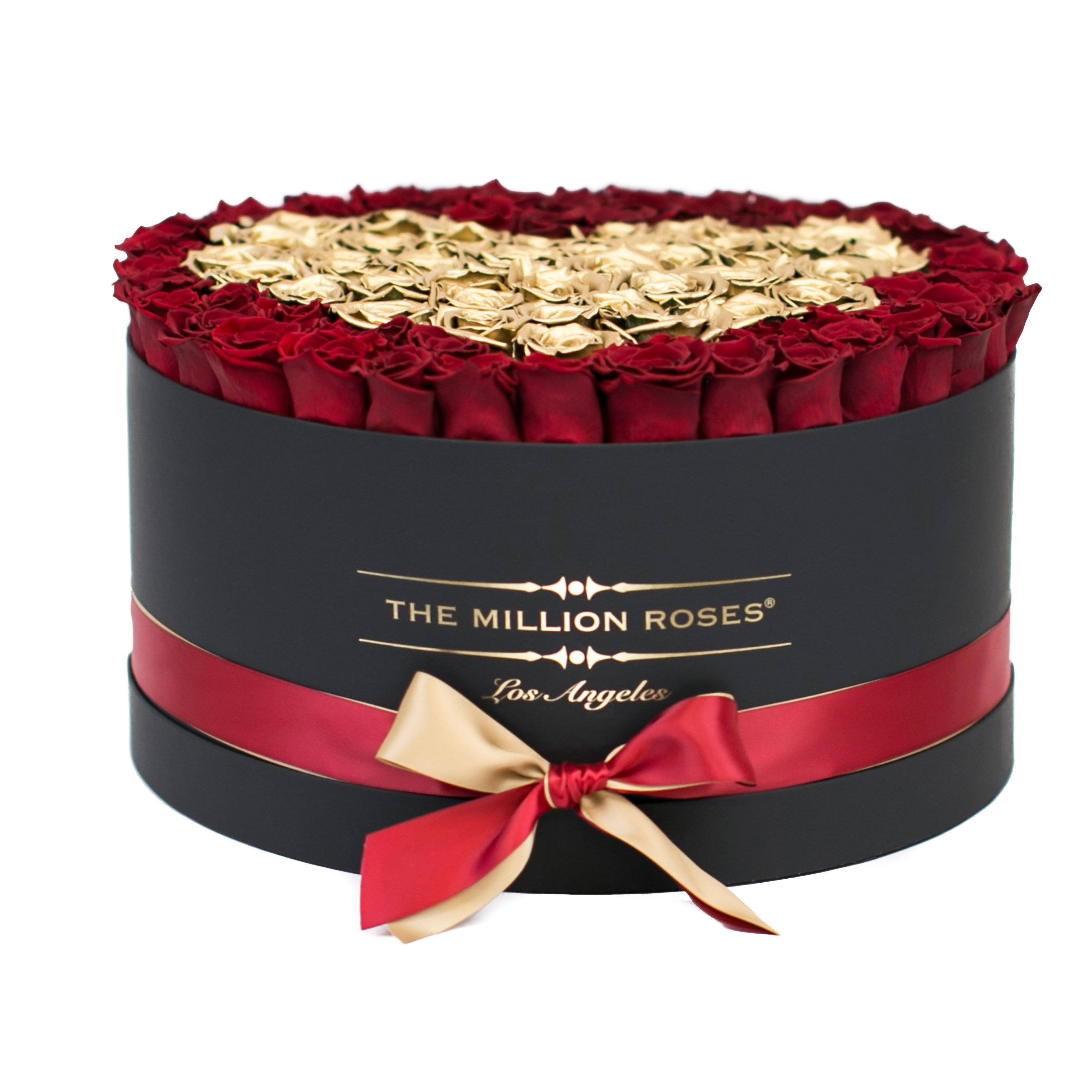 the million LARGE box - black - red&gold(heart) ETERNITY roses red eternity roses - the million roses