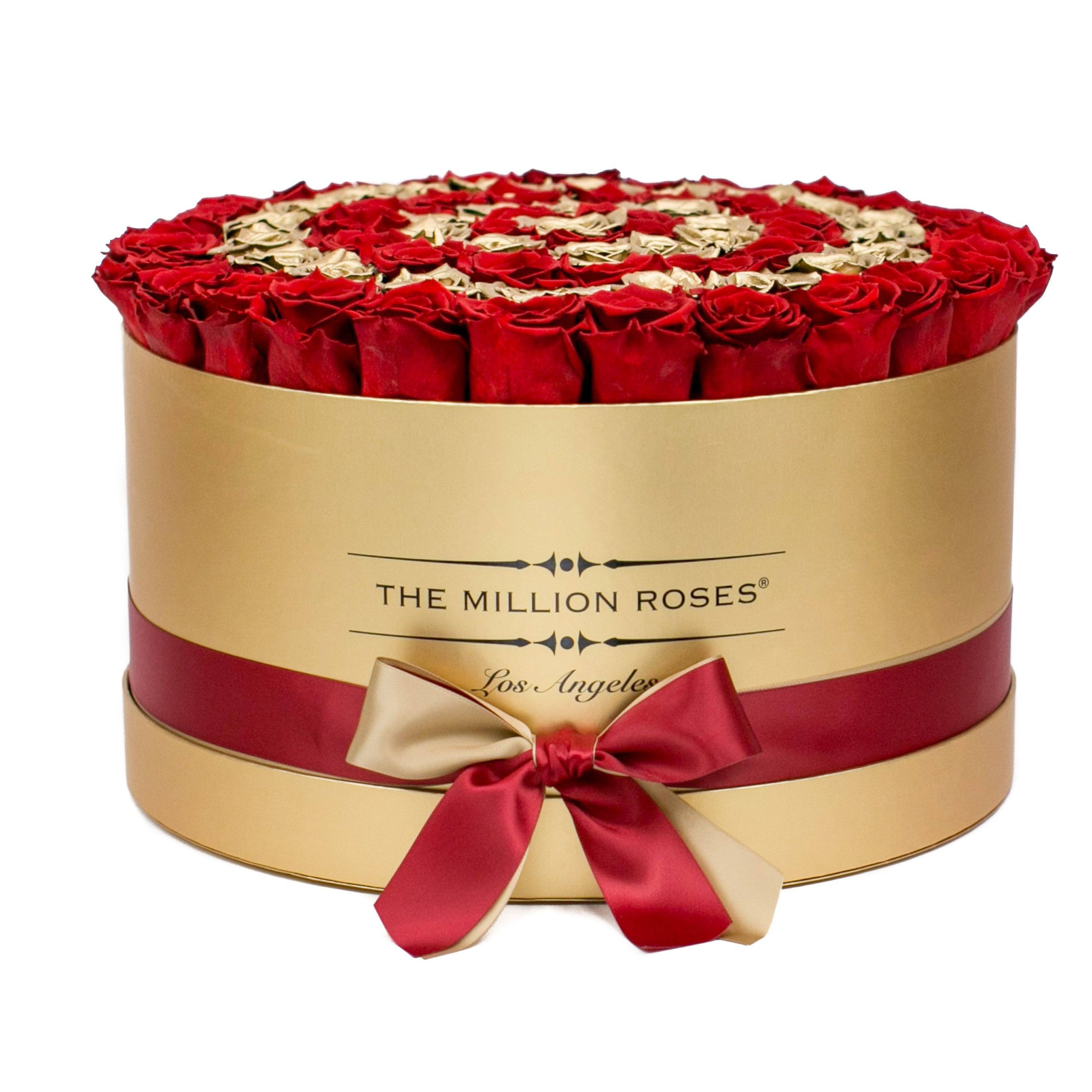 the million  LARGE box -  gold - red&gold (target) ETERNITY roses gold eternity roses - the million roses