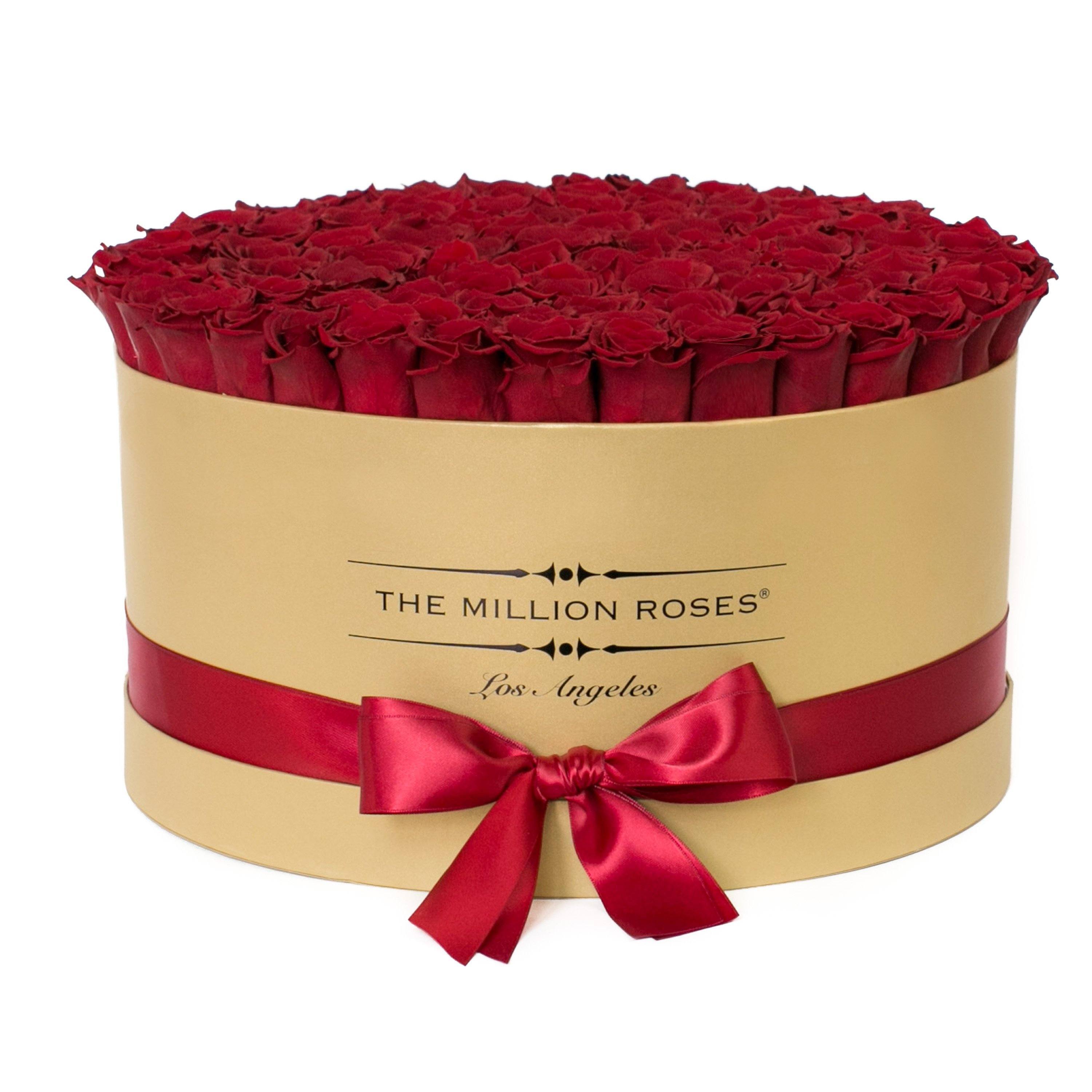 the million LARGE box - gold - red ETERNITY roses red eternity roses - the million roses