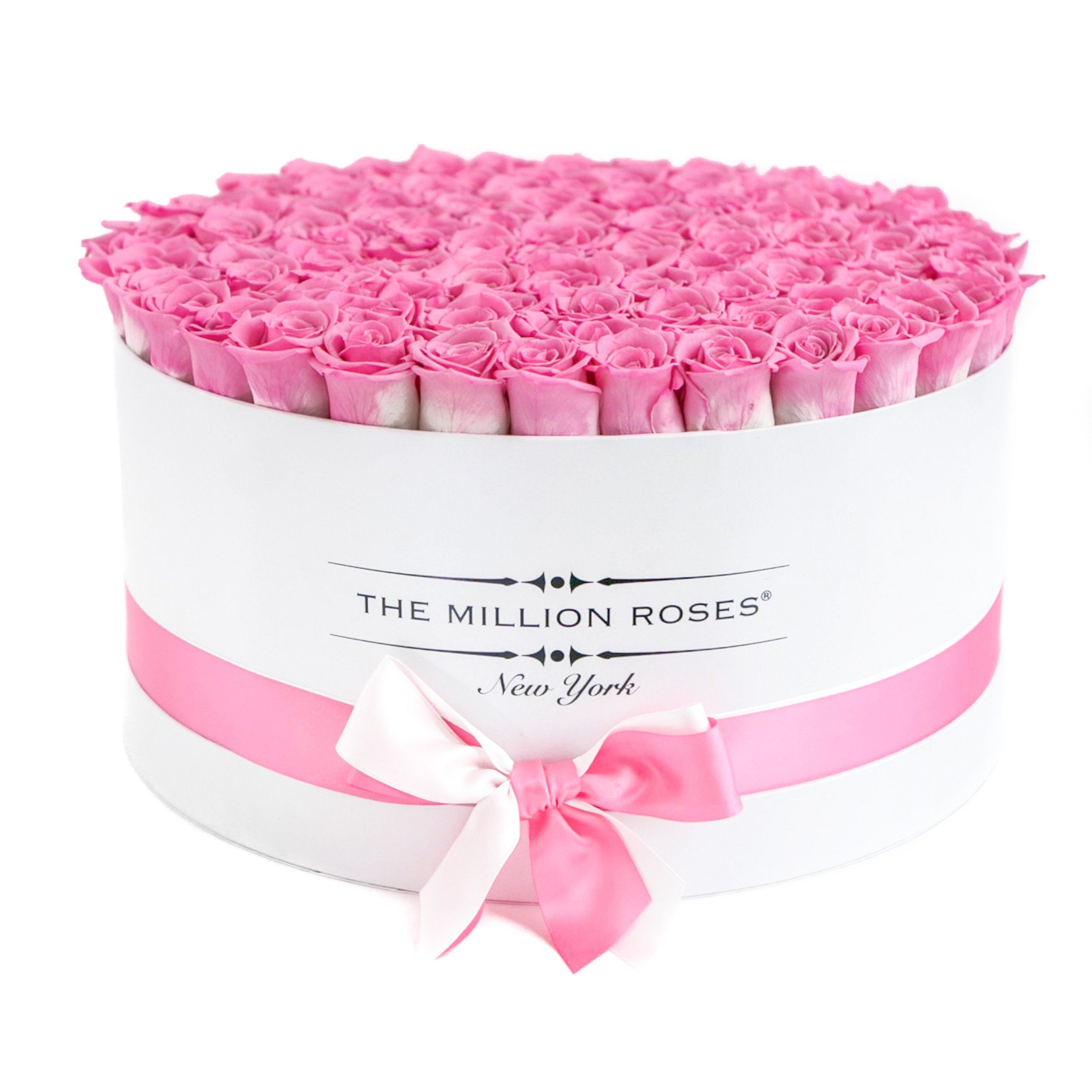 the million LARGE round box - white - pink-candy ETERNITY roses pink eternity roses - the million roses