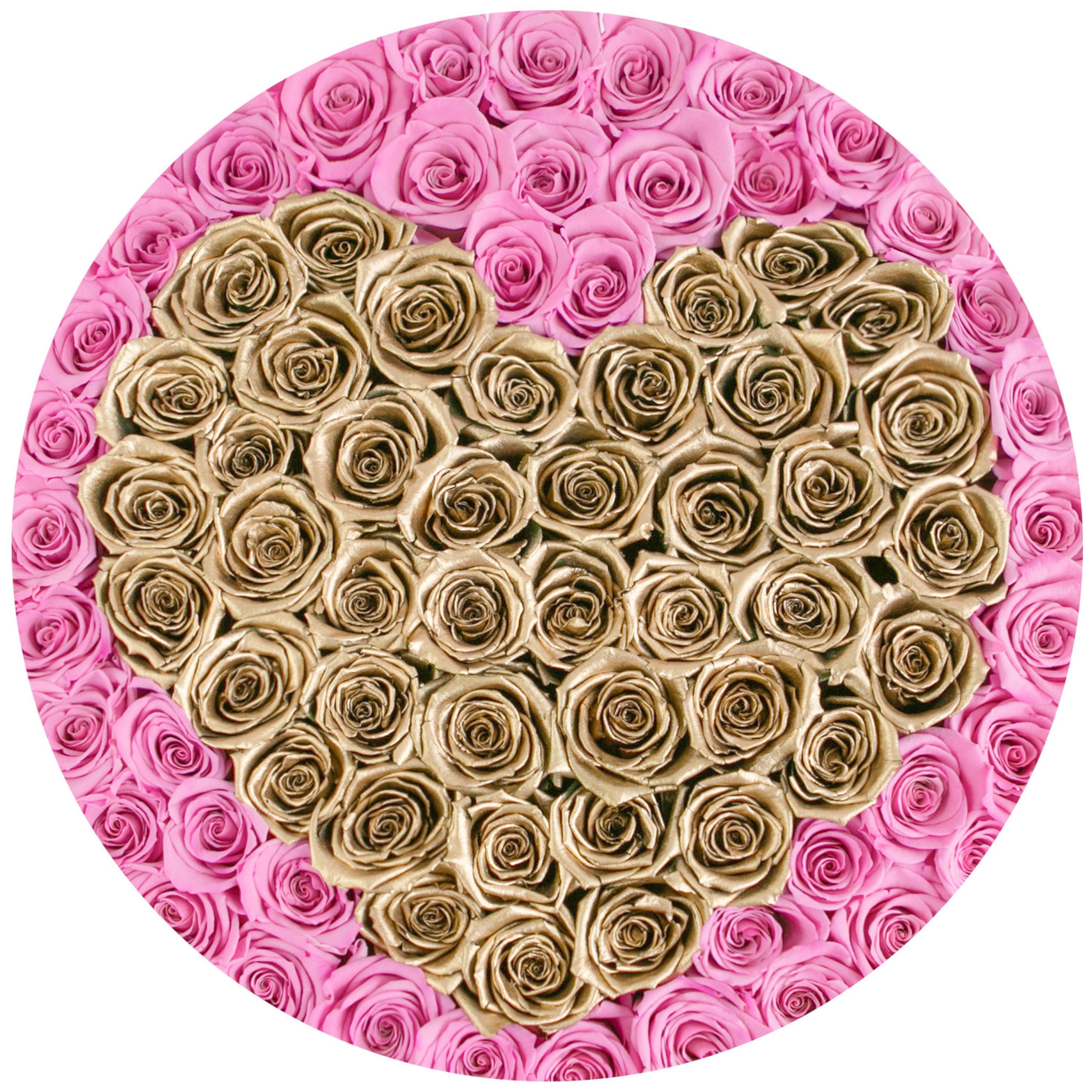 the million LARGE box -  white - pink-candy&gold (heart) ETERNITY roses mixed eternity roses - the million roses