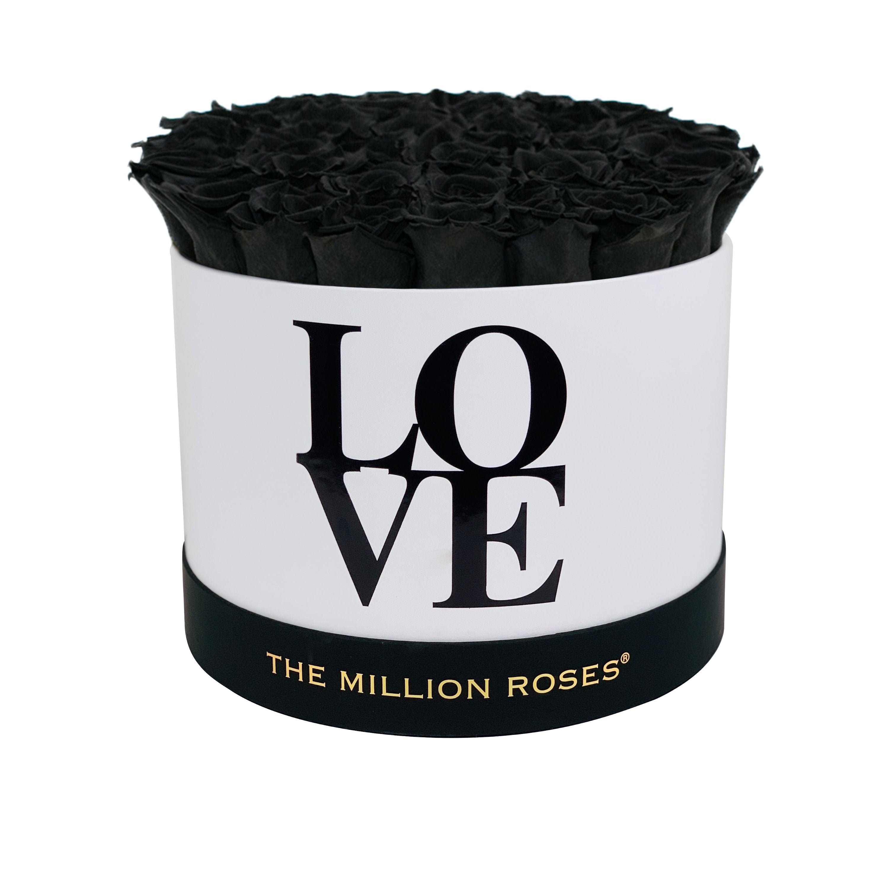 premium round box - White "LOVE" Box - black roses