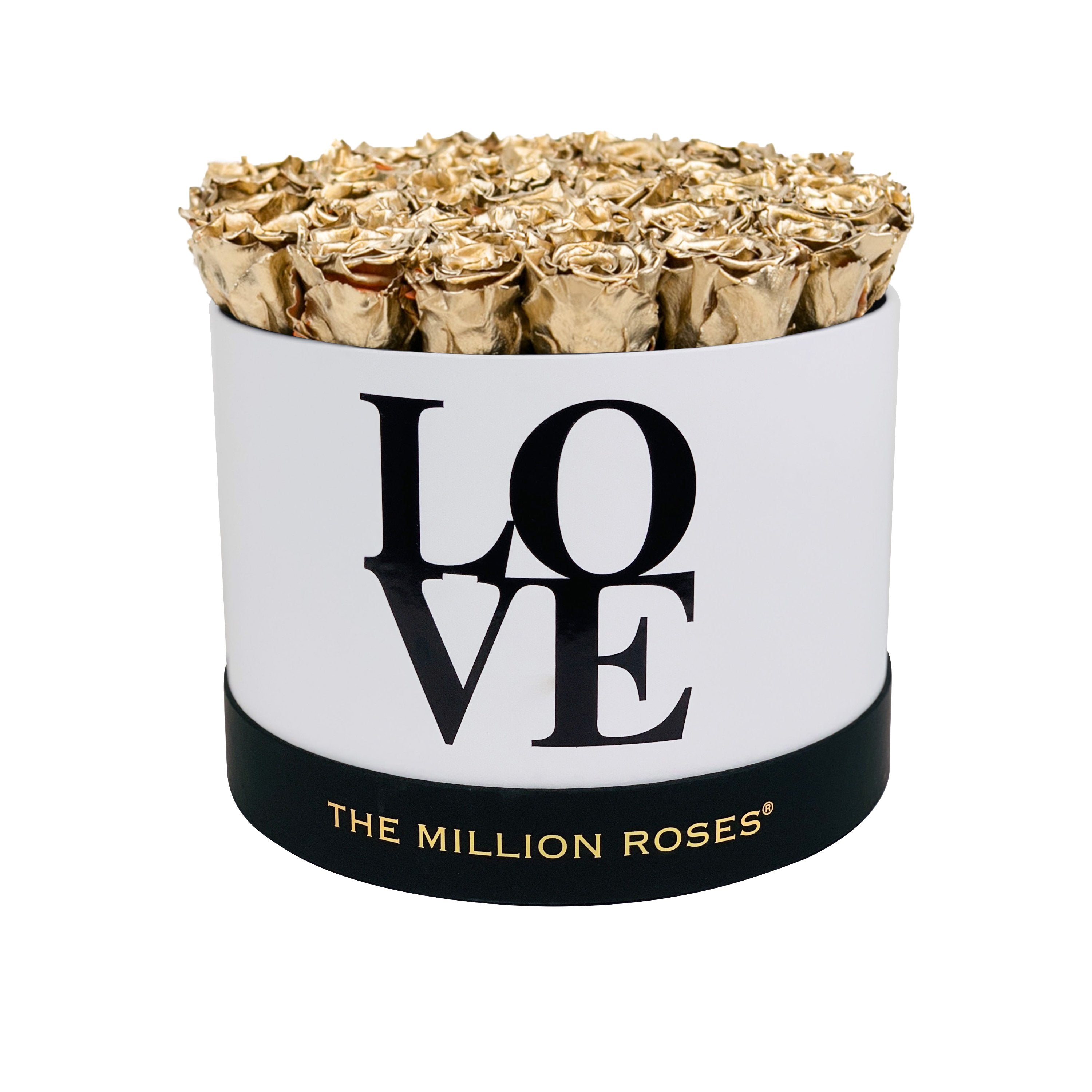 premium round box - White "LOVE" Box - gold roses