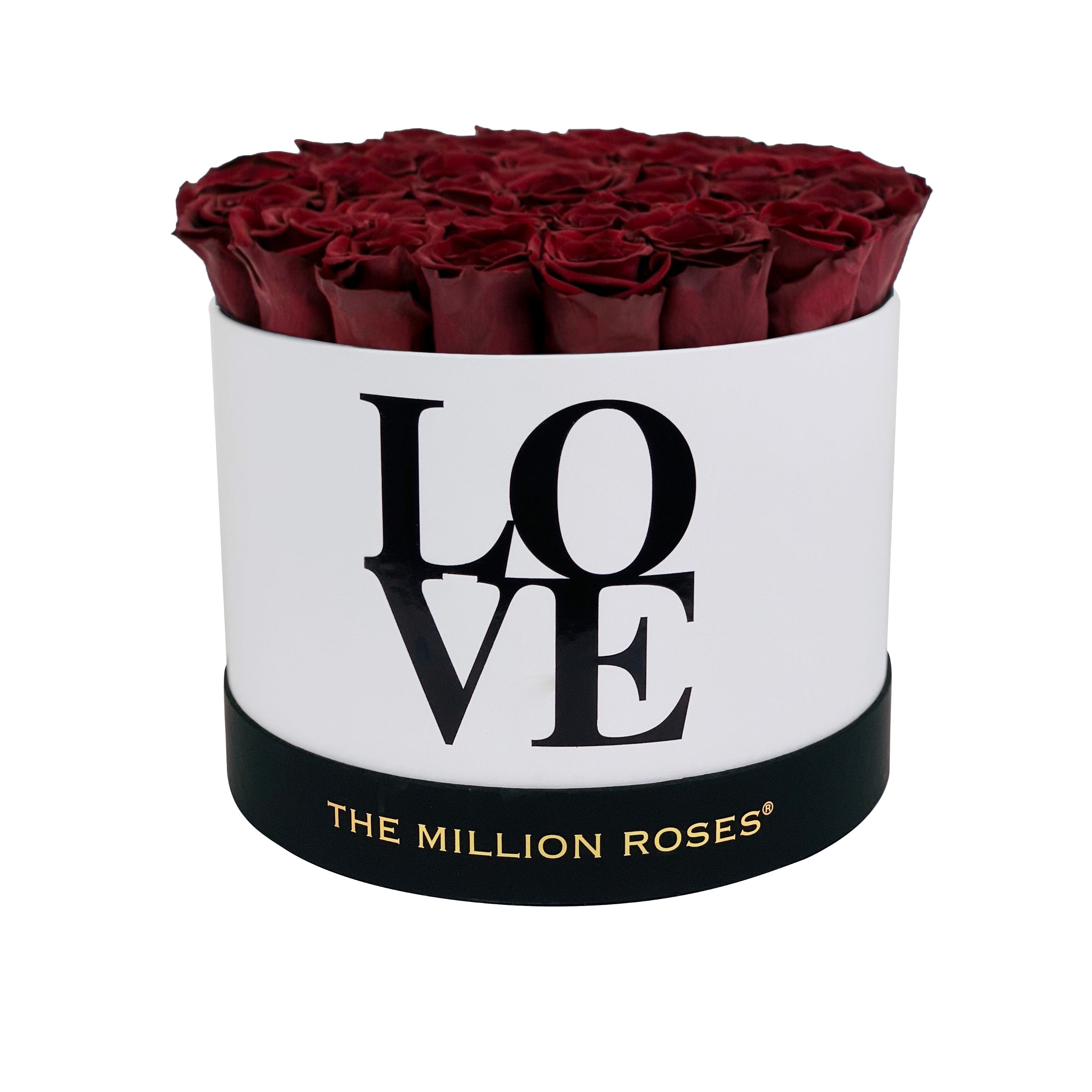 premium round box - White "LOVE" Box - red roses