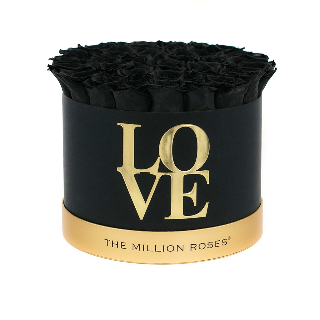 premium round box - Black "LOVE" Box - black roses