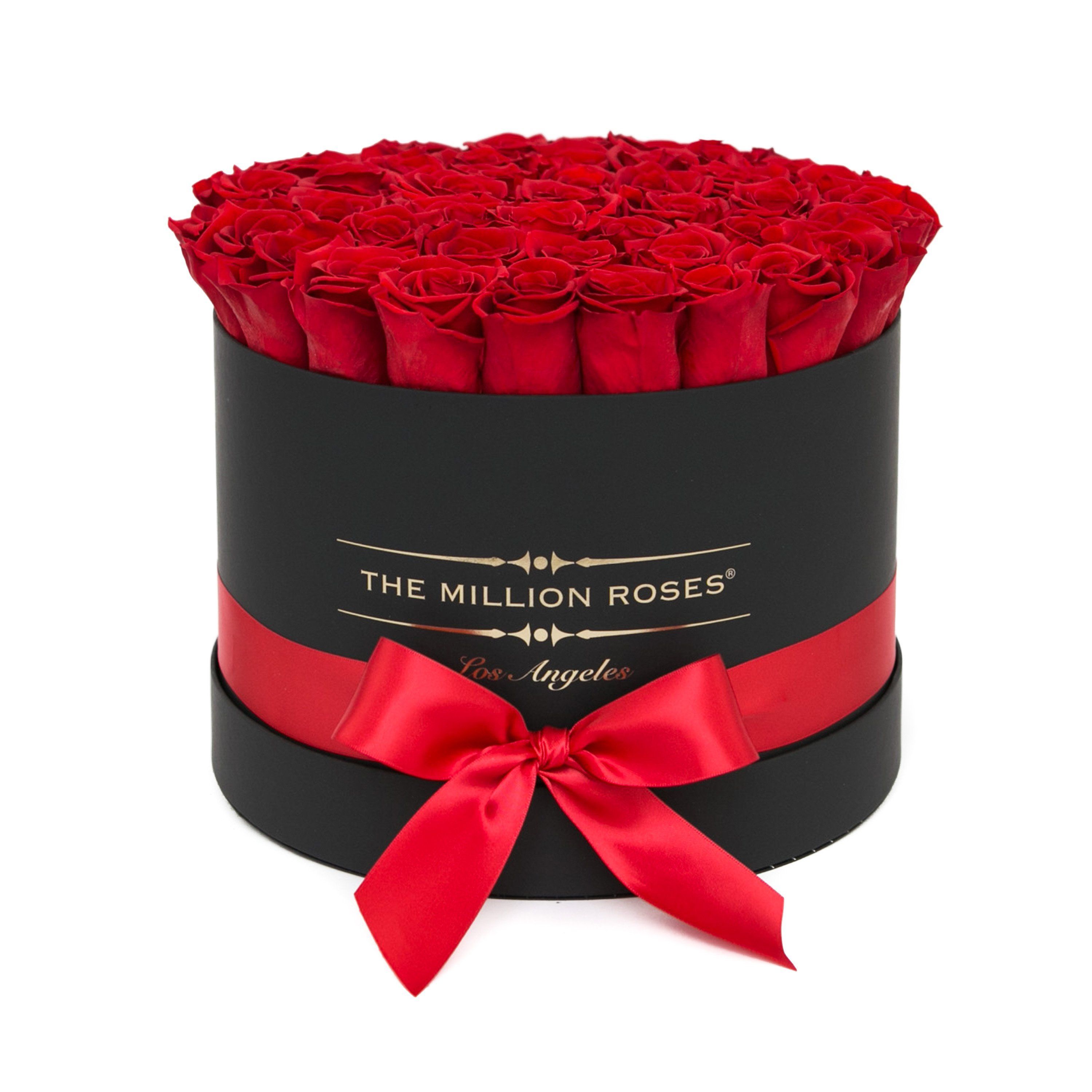 medium round box - black - red roses red eternity roses - the million roses
