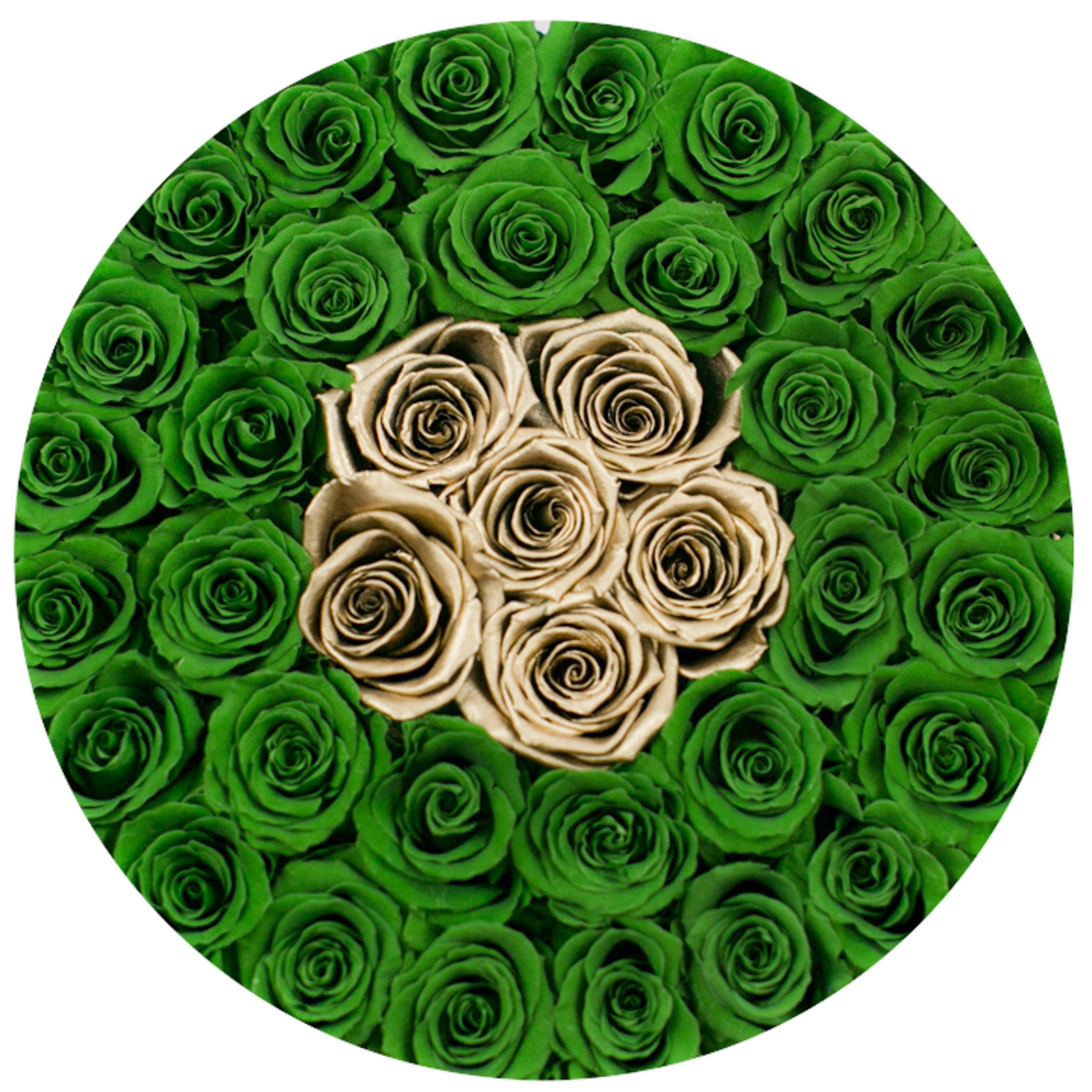 medium round box - gold - emerald-green&gold roses gold eternity roses - the million roses