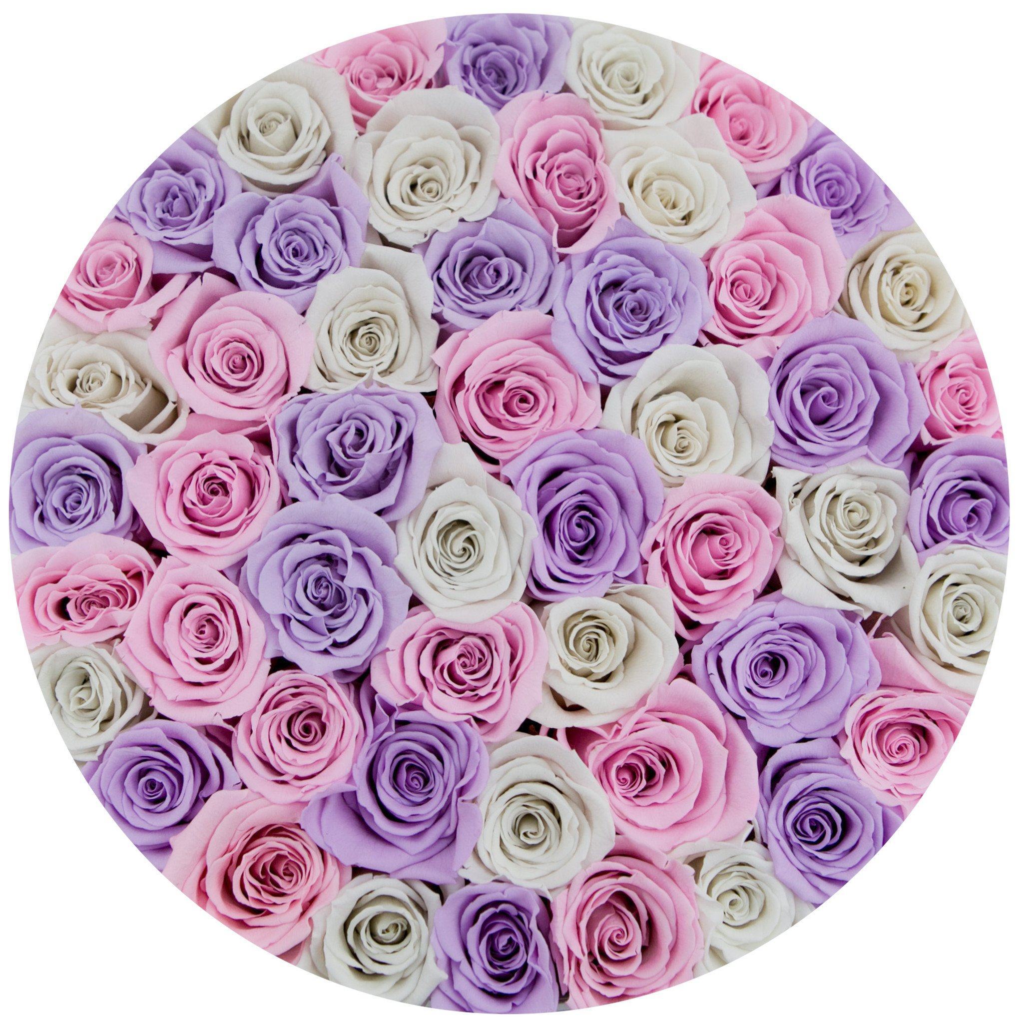 medium round box - white - white-pink-lavender (mix) roses mixed eternity roses - the million roses