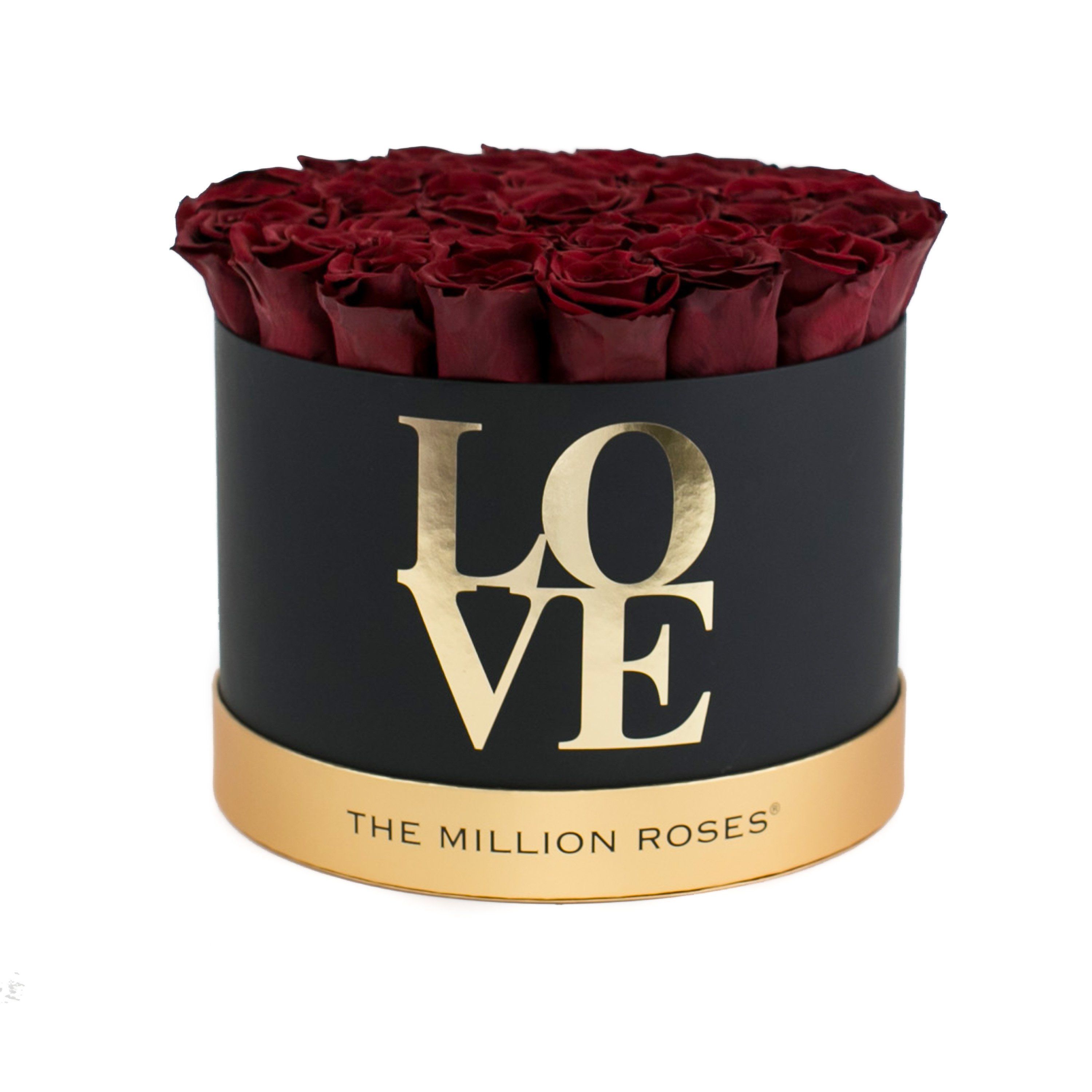 the million roses medium round box - "Love Collection" limited edition "LOVE" red eternity roses - the million roses