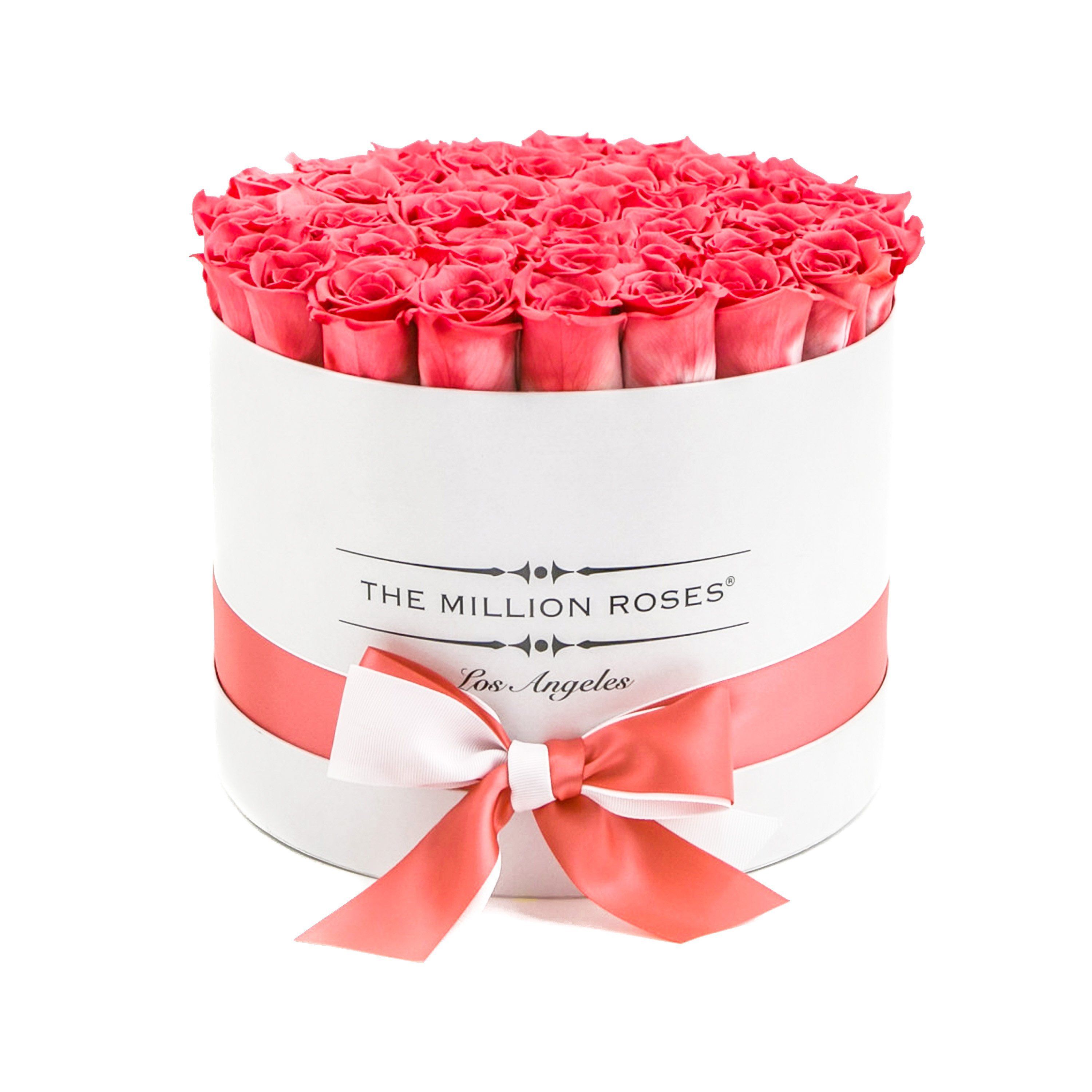 medium round box - white - coral roses coral eternity roses - the million roses