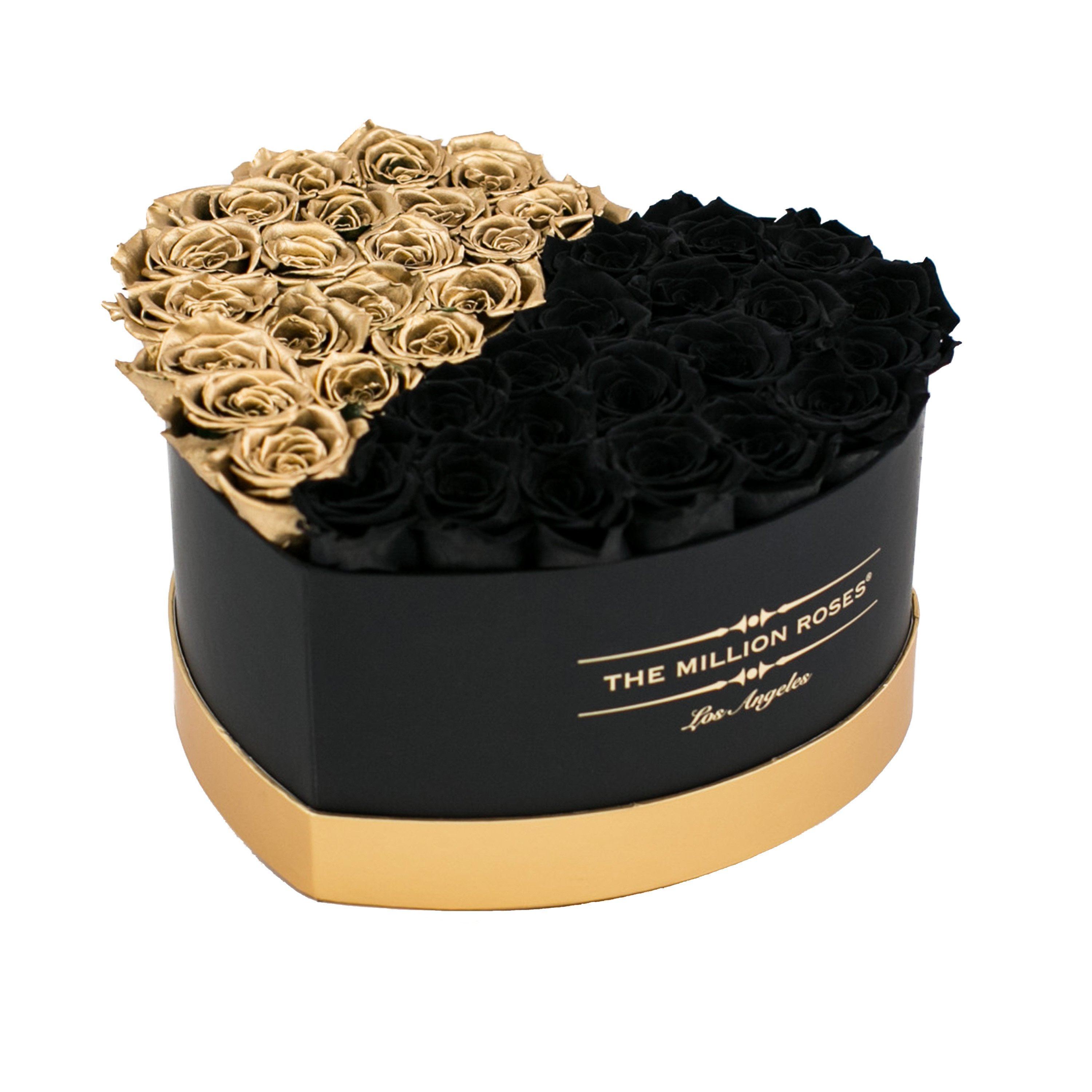the million LOVE+ - black&gold box - gold&black (half&half) ETERNITY roses black eternity roses - the million roses