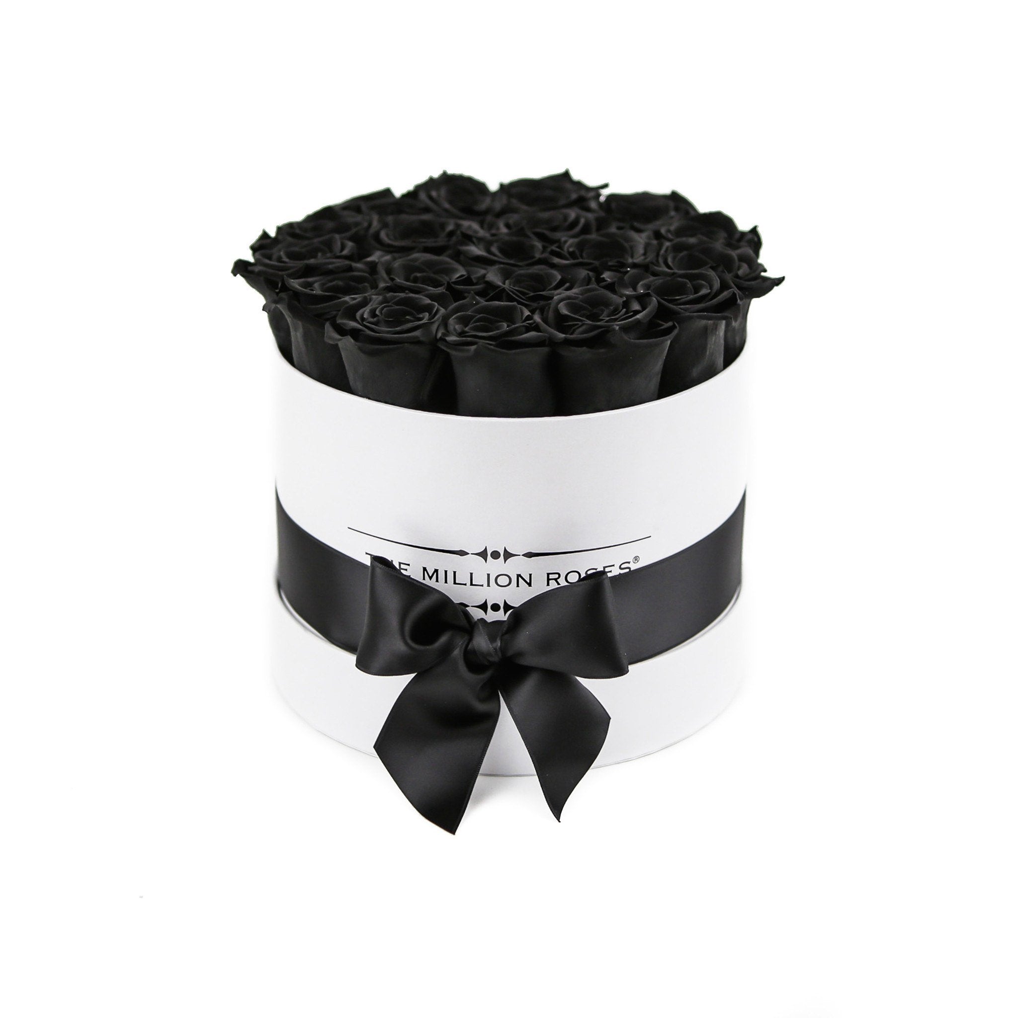 classic round box - white - black roses black eternity roses - the million roses