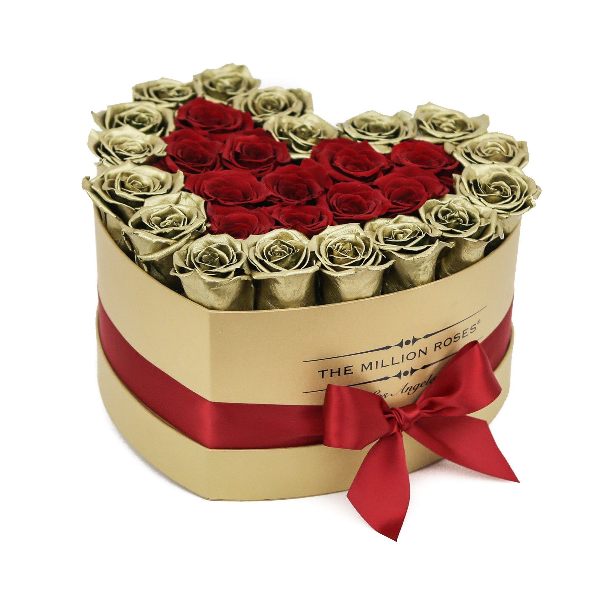 LOVE box - gold - gold&red roses mixed eternity roses - the million roses