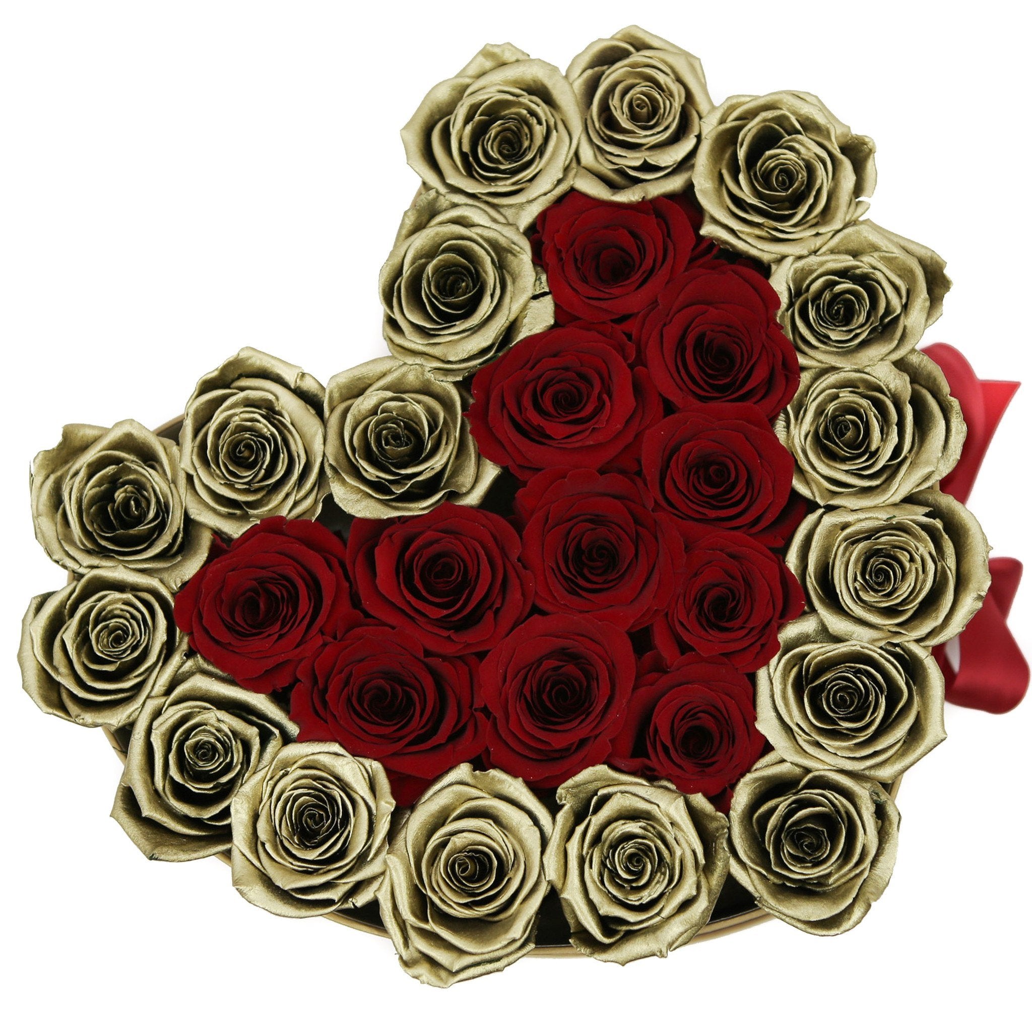 LOVE box - gold - gold&red roses mixed eternity roses - the million roses