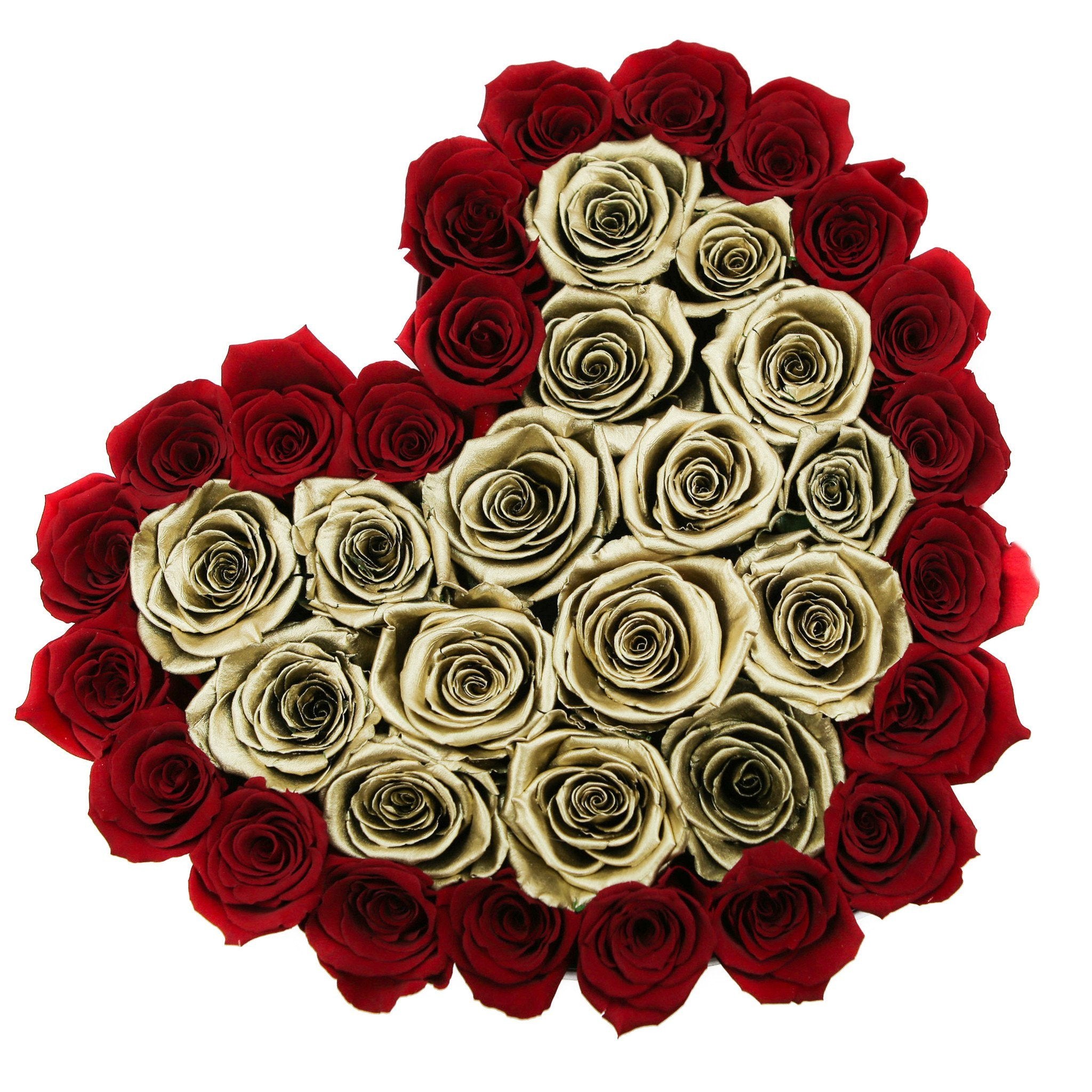 LOVE box - white - red&gold roses mixed eternity roses - the million roses
