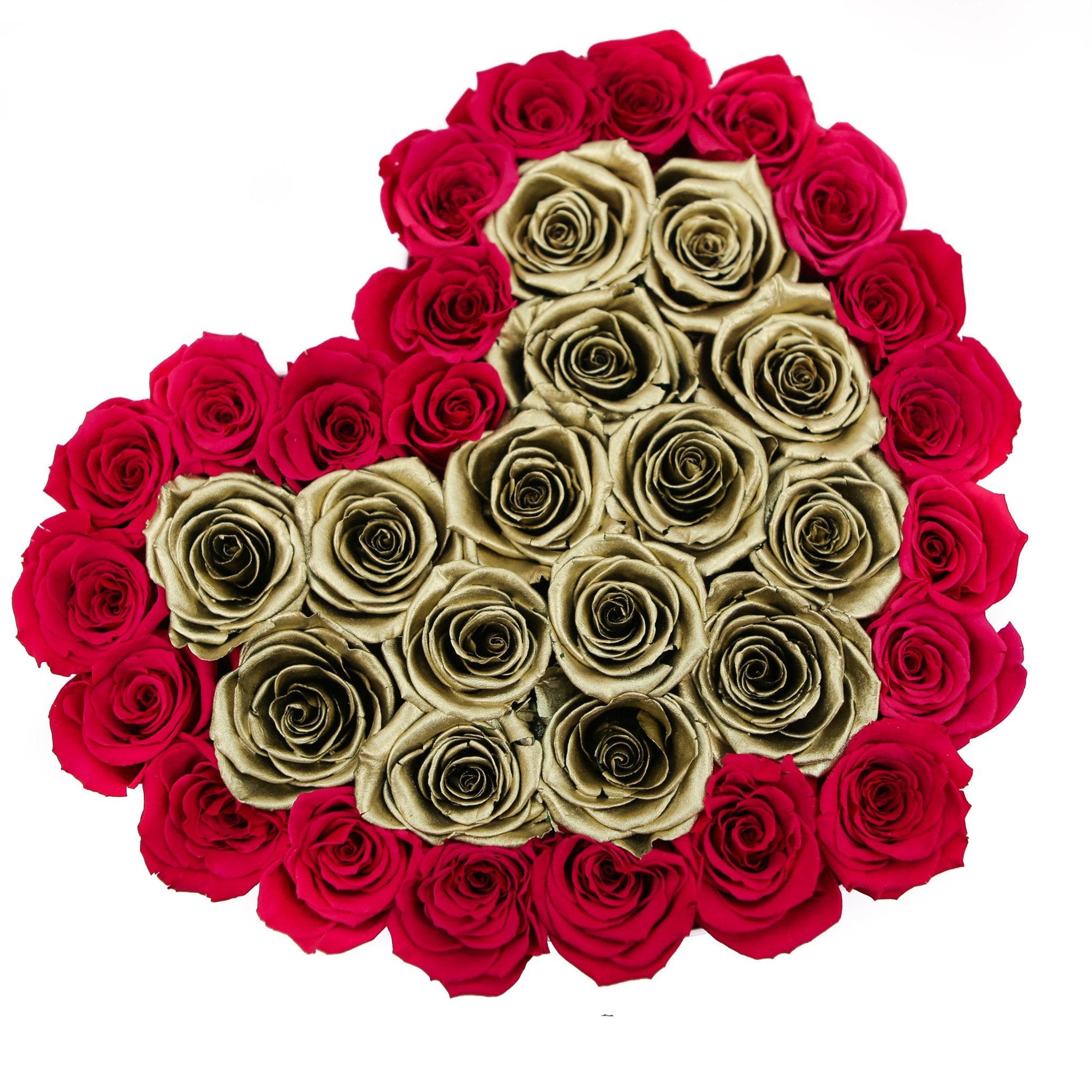 LOVE box - white - hot-pink&gold roses mixed eternity roses - the million roses