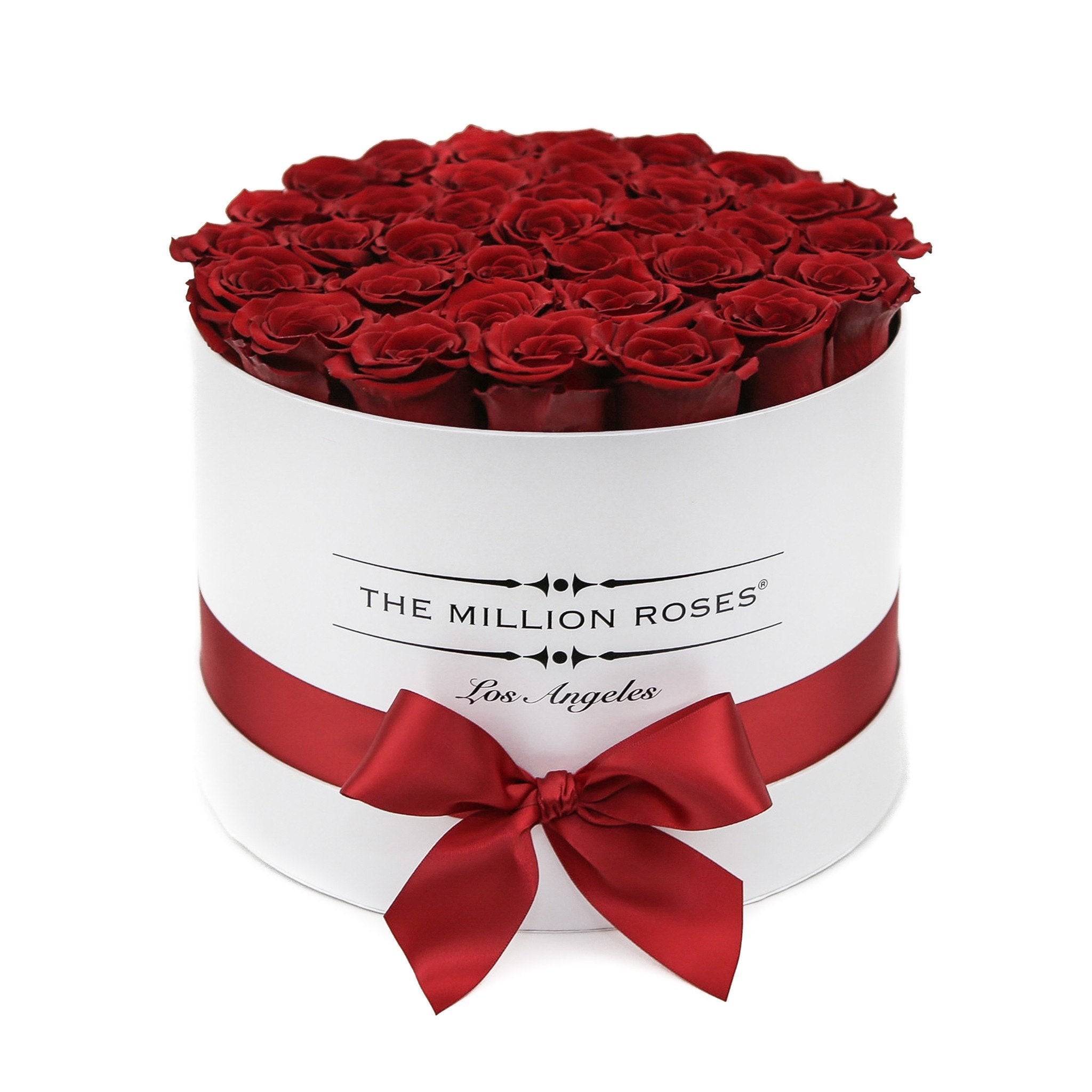 medium round box - white - red roses red eternity roses - the million roses