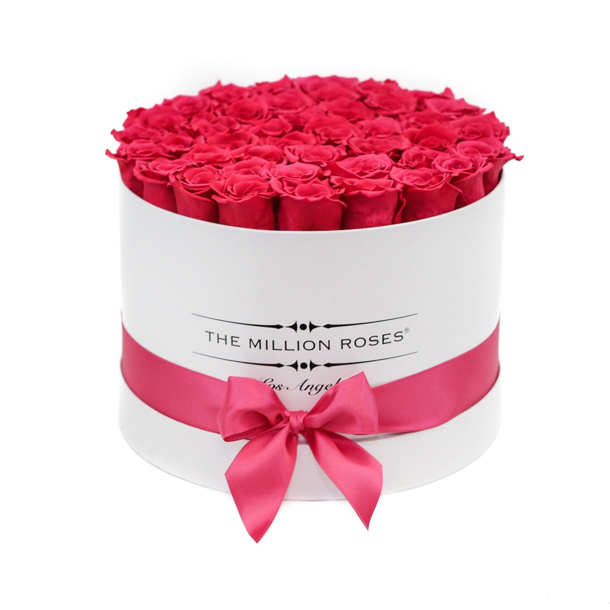 medium round box - white - hot-pink roses pink eternity roses - the million roses