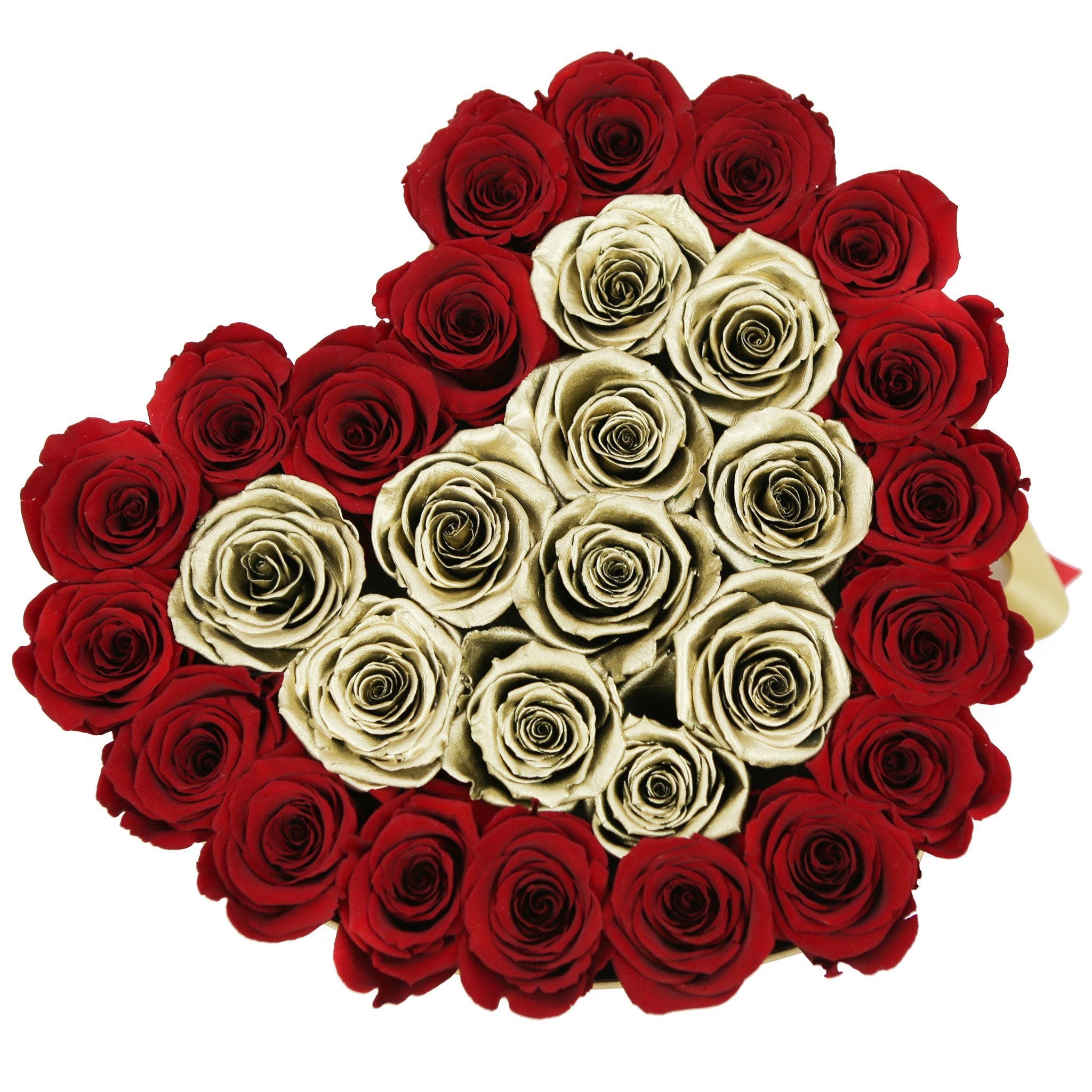 LOVE box - gold - red&gold roses mixed eternity roses - the million roses