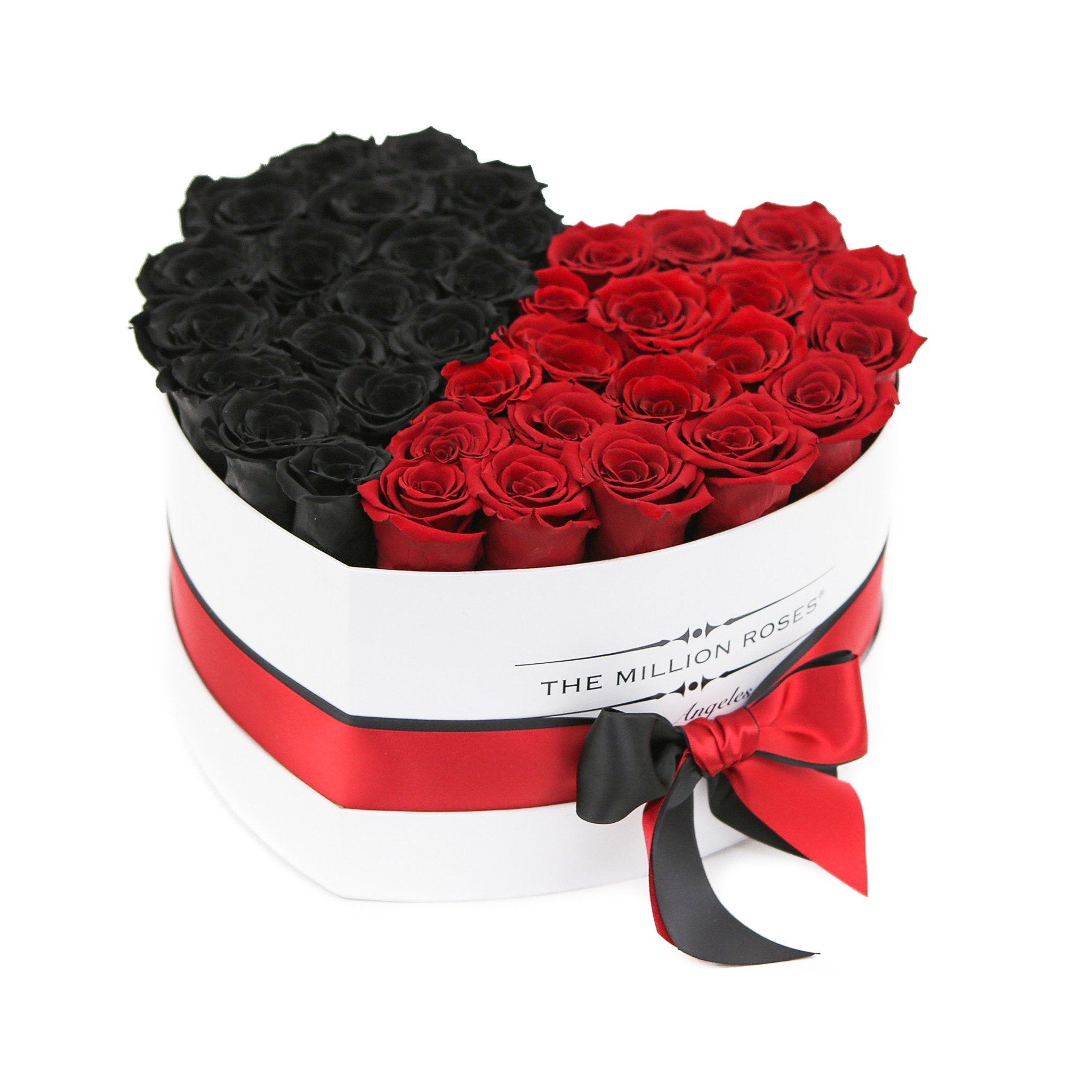 LOVE box - white - black&red roses red eternity roses - the million roses