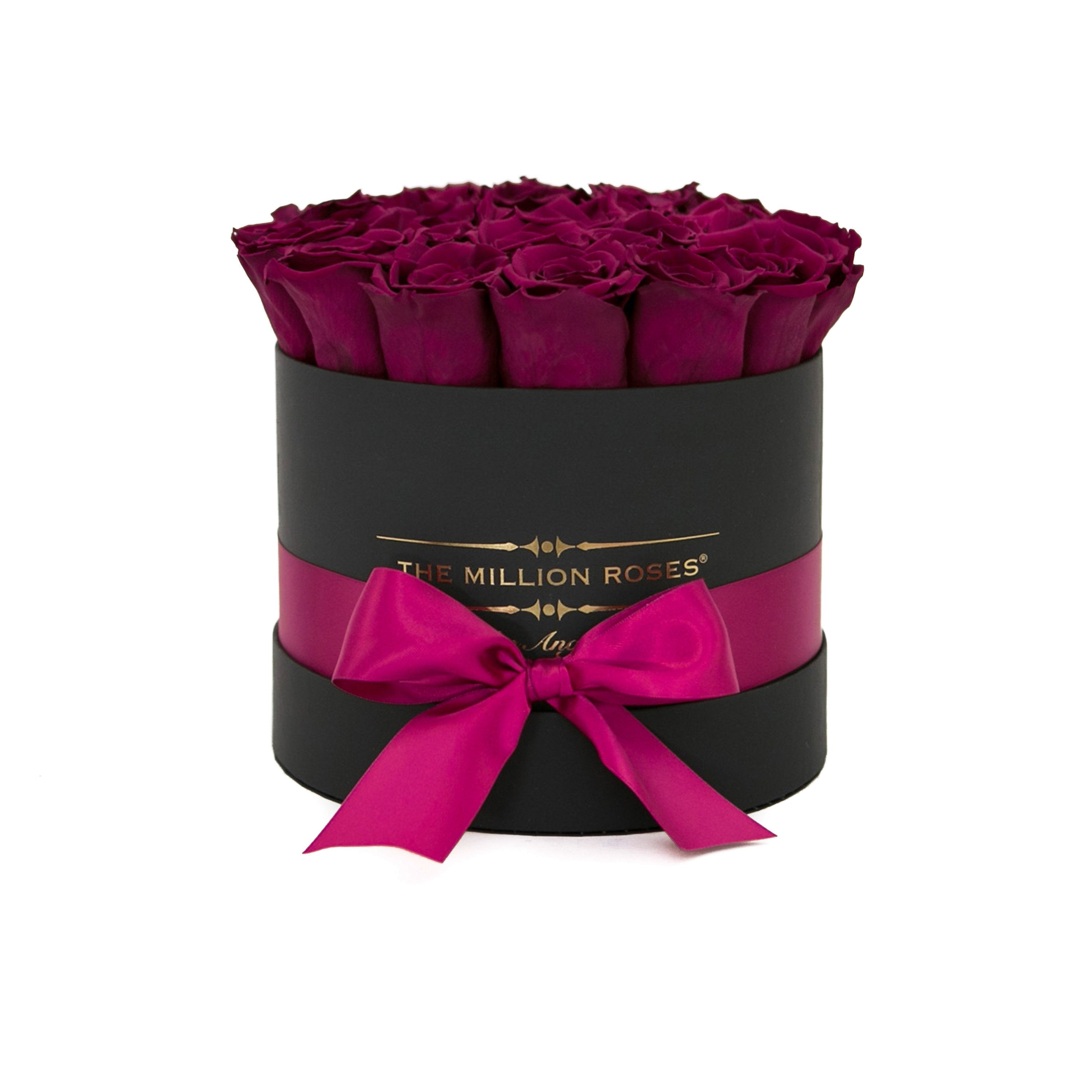 classic round box - black - burgundy roses red eternity roses - the million roses