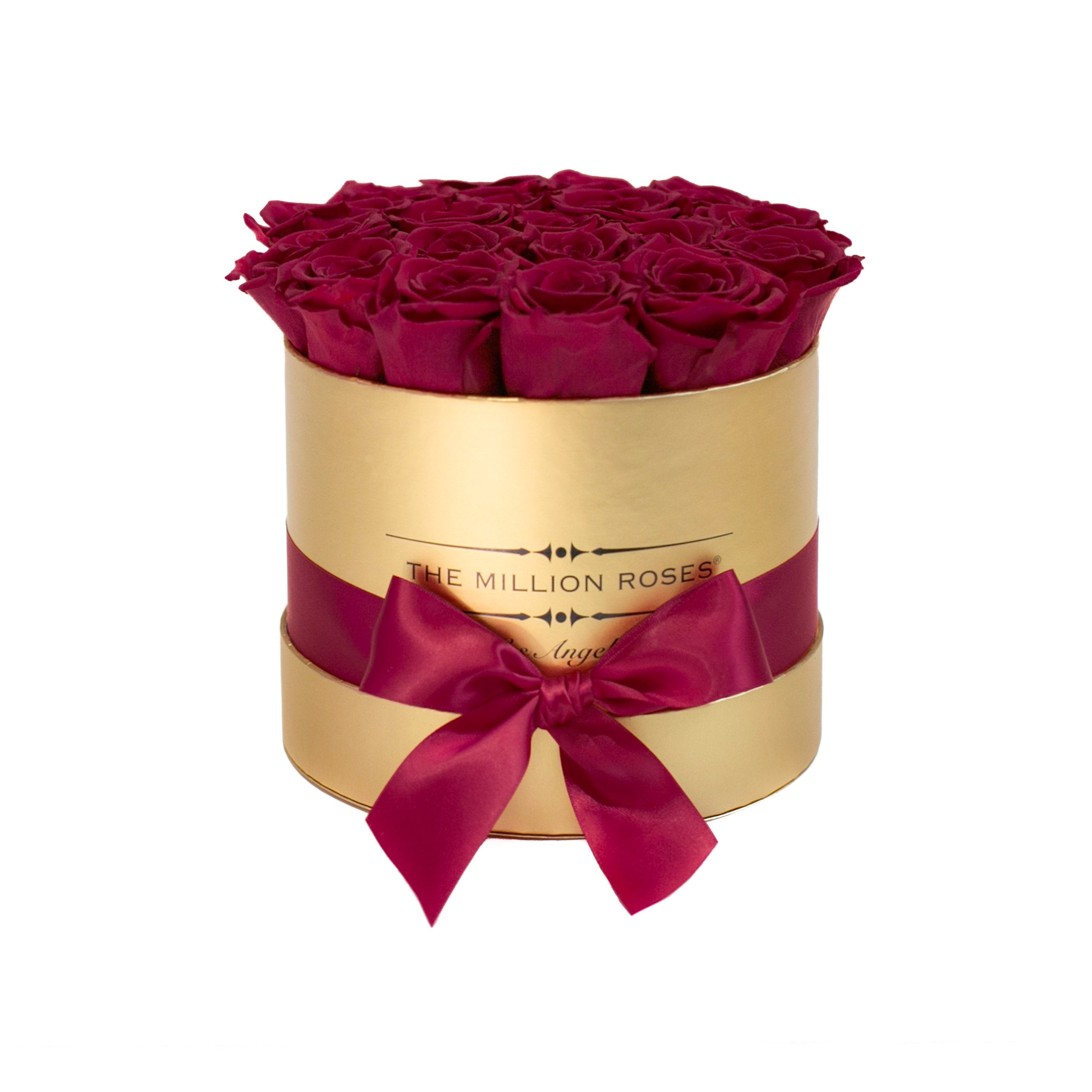 classic round box - gold - burgundy roses red eternity roses - the million roses