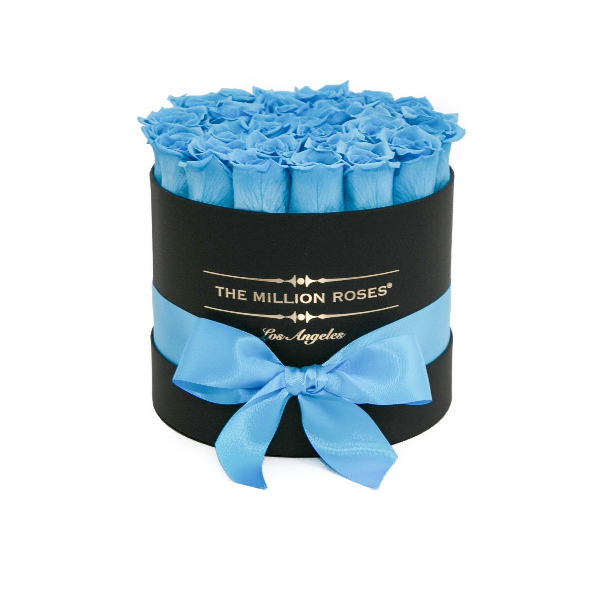 classic round box - black - light-blue roses light-blue long lasting roses - the million roses