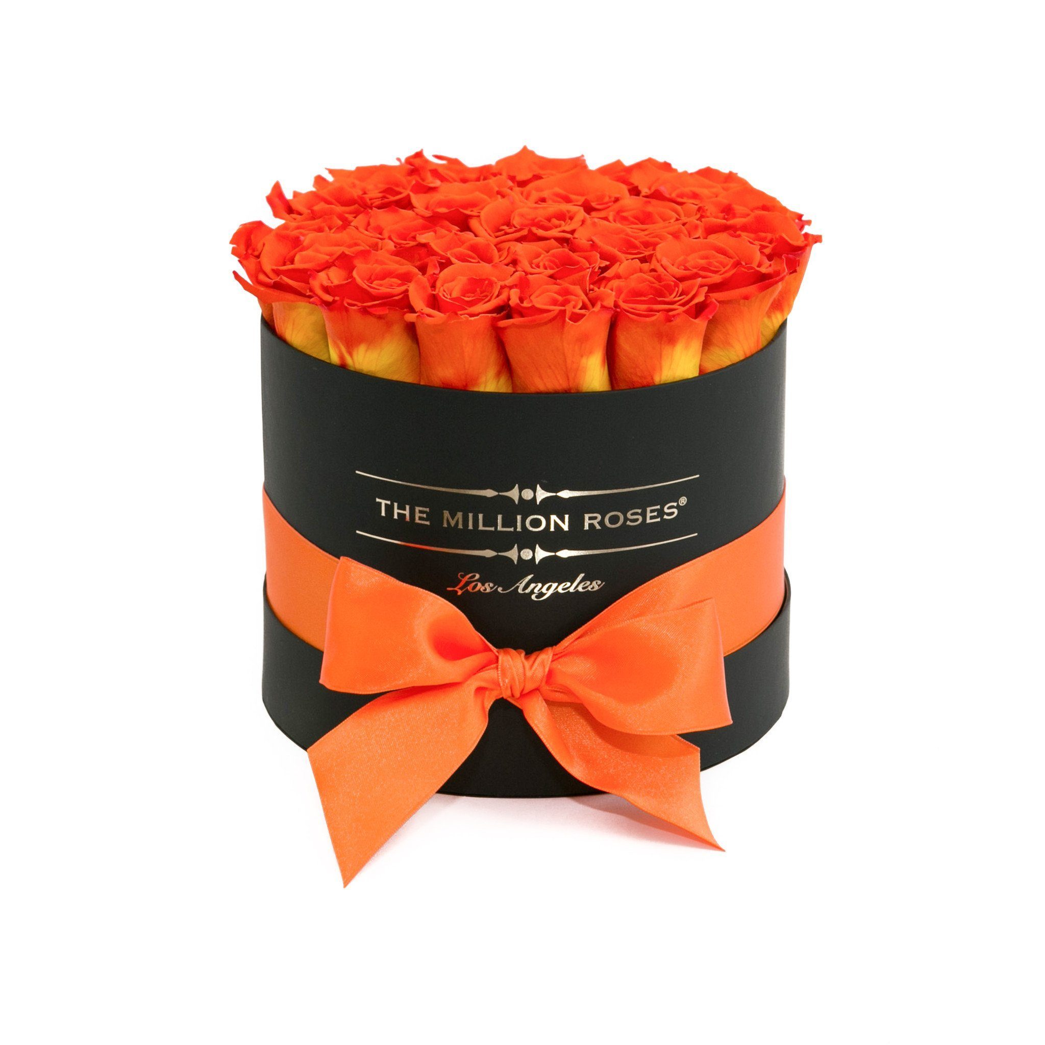 classic round box - black - orange roses orange eternity roses - the million roses