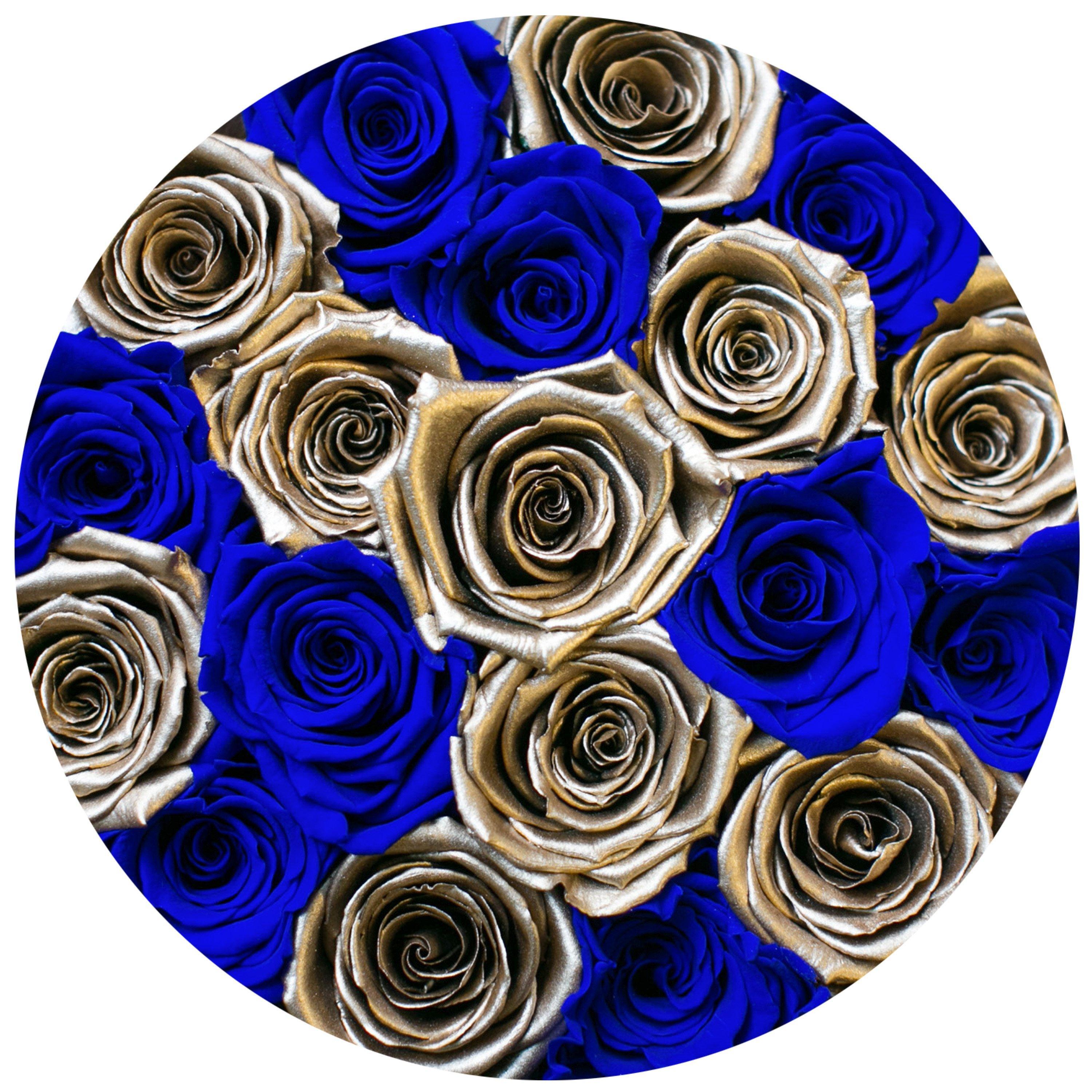 classic round box - royal-blue suede box - royal-blue(sparkle effect/gold roses gold eternity roses - the million roses