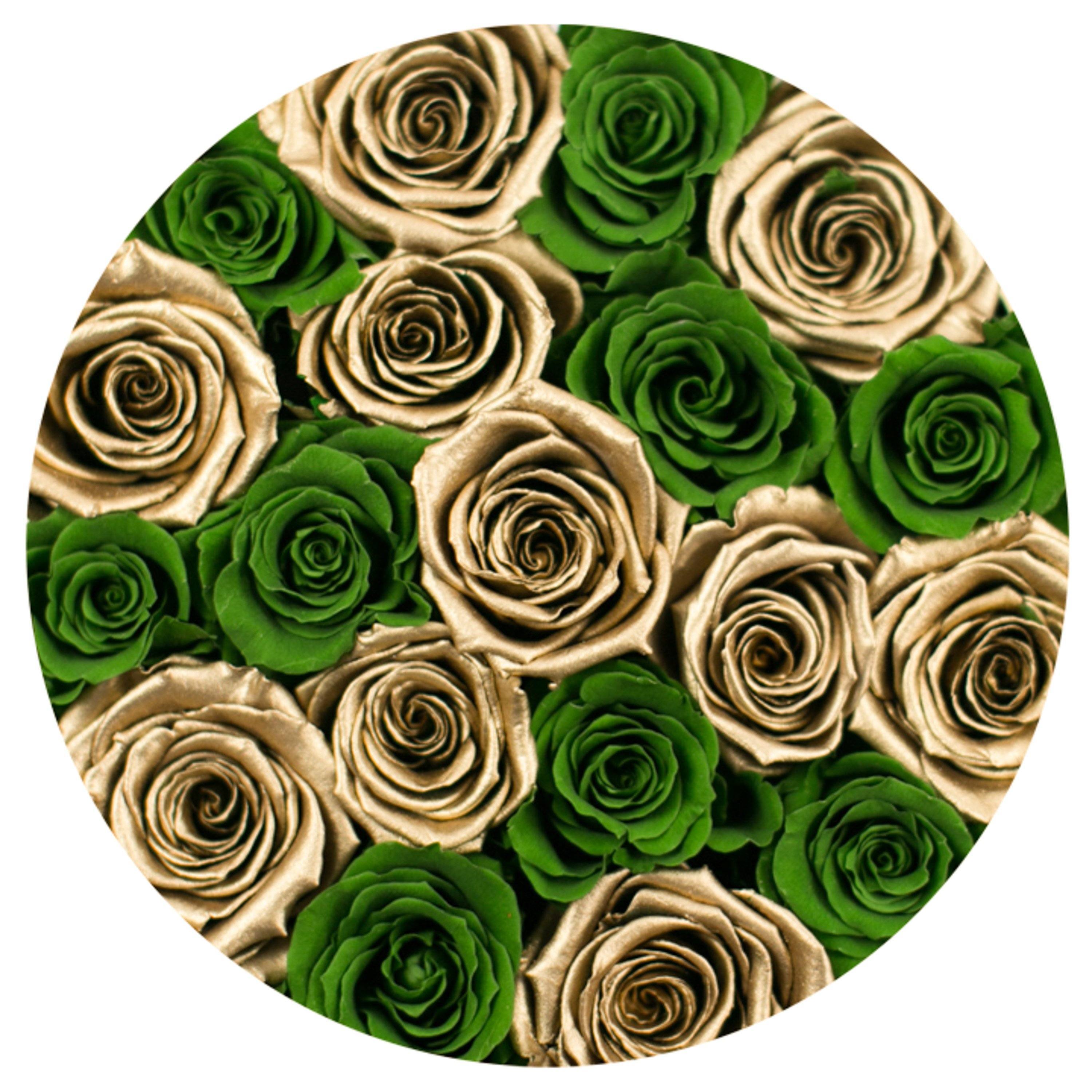 classic round box - gold - gold&emerald-green roses gold eternity roses - the million roses