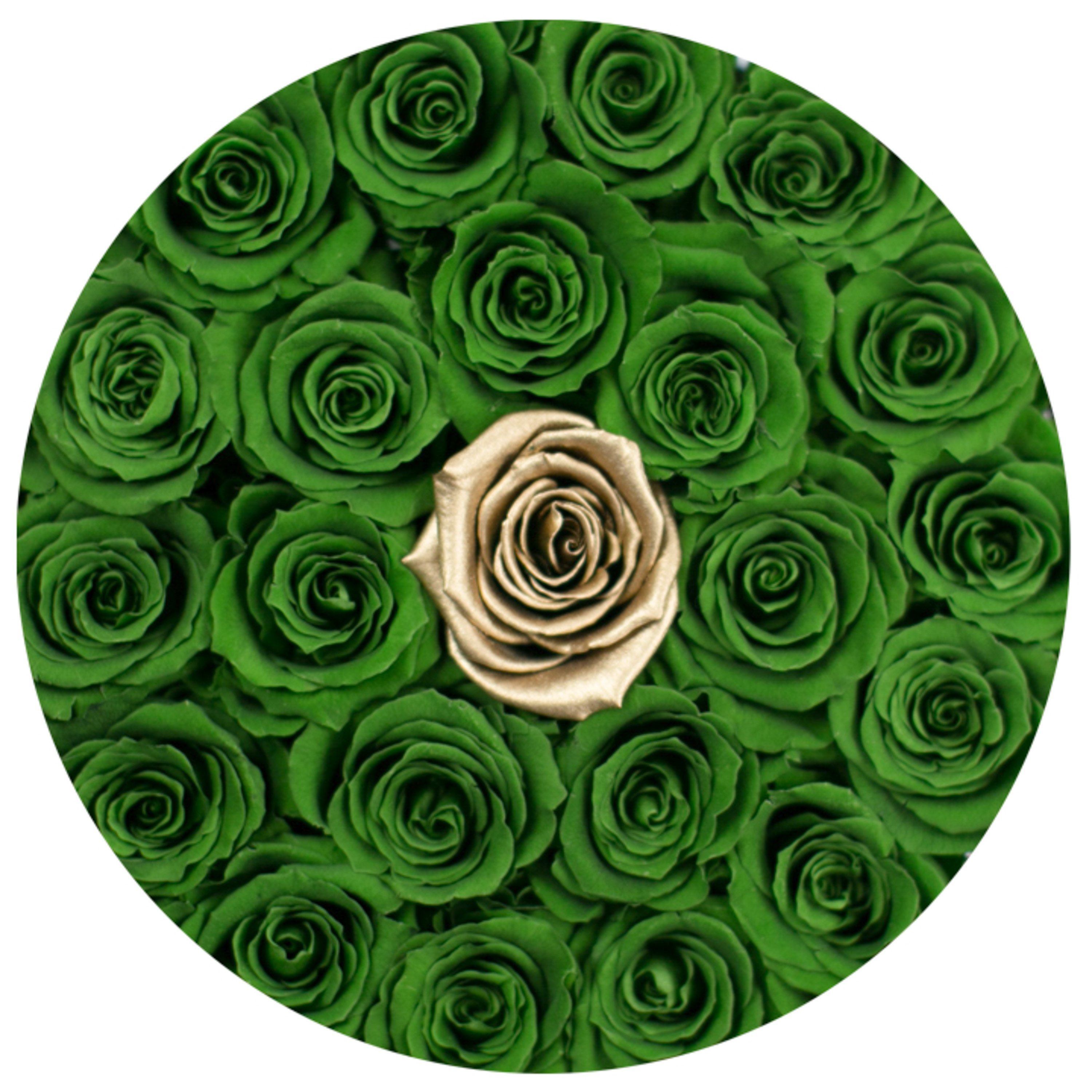 classic round box - white - emerald-green&gold roses gold eternity roses - the million roses