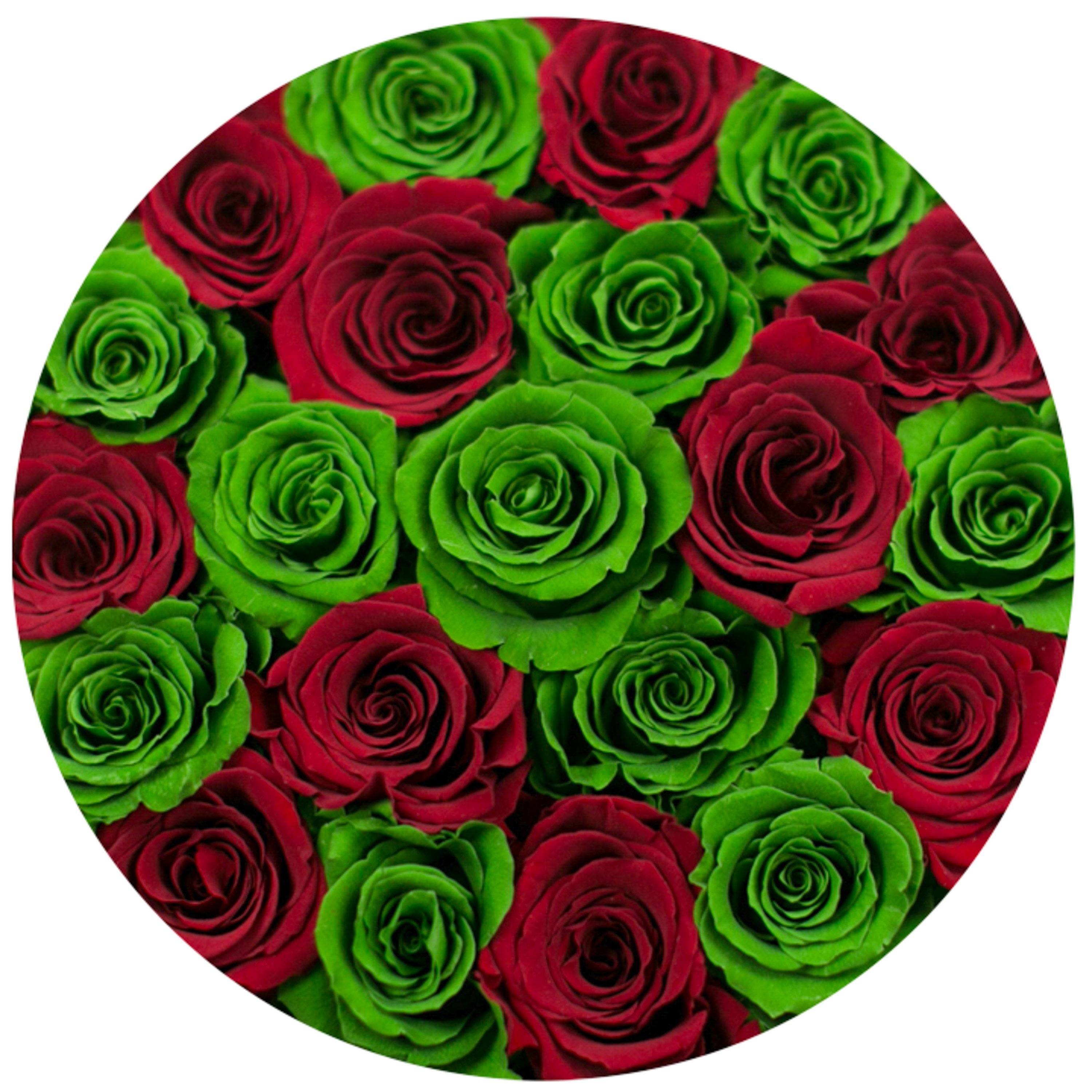 classic round box - gold - emerald-green&red roses red eternity roses - the million roses