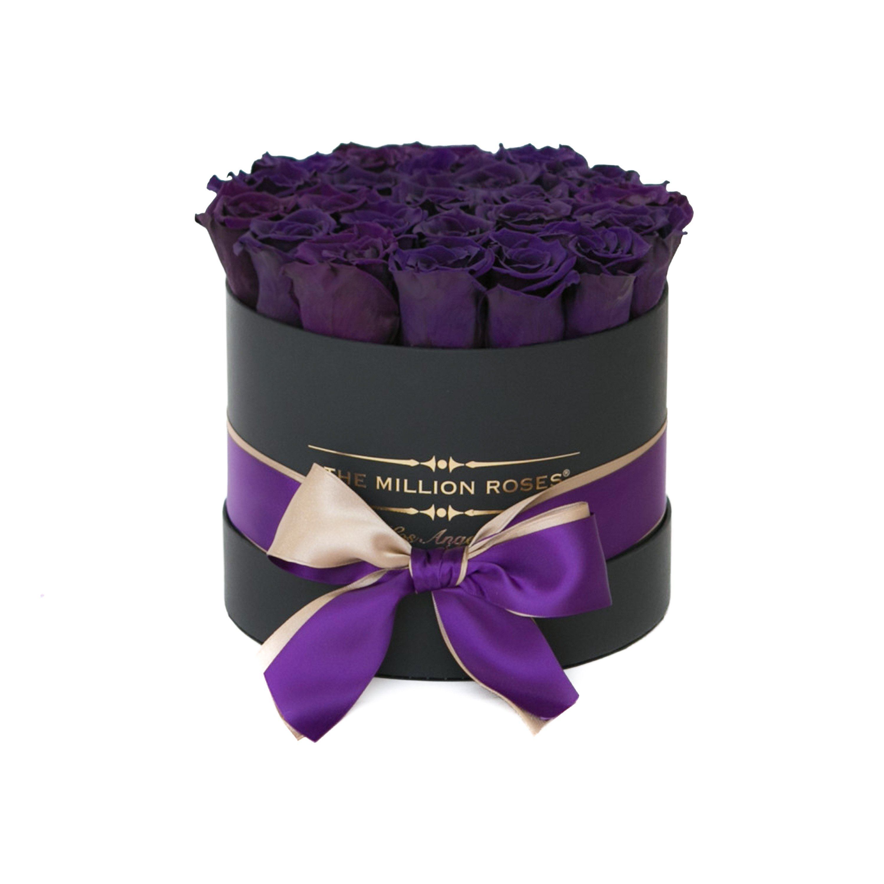 classic round box - black - dark purple roses purple eternity roses - the million roses