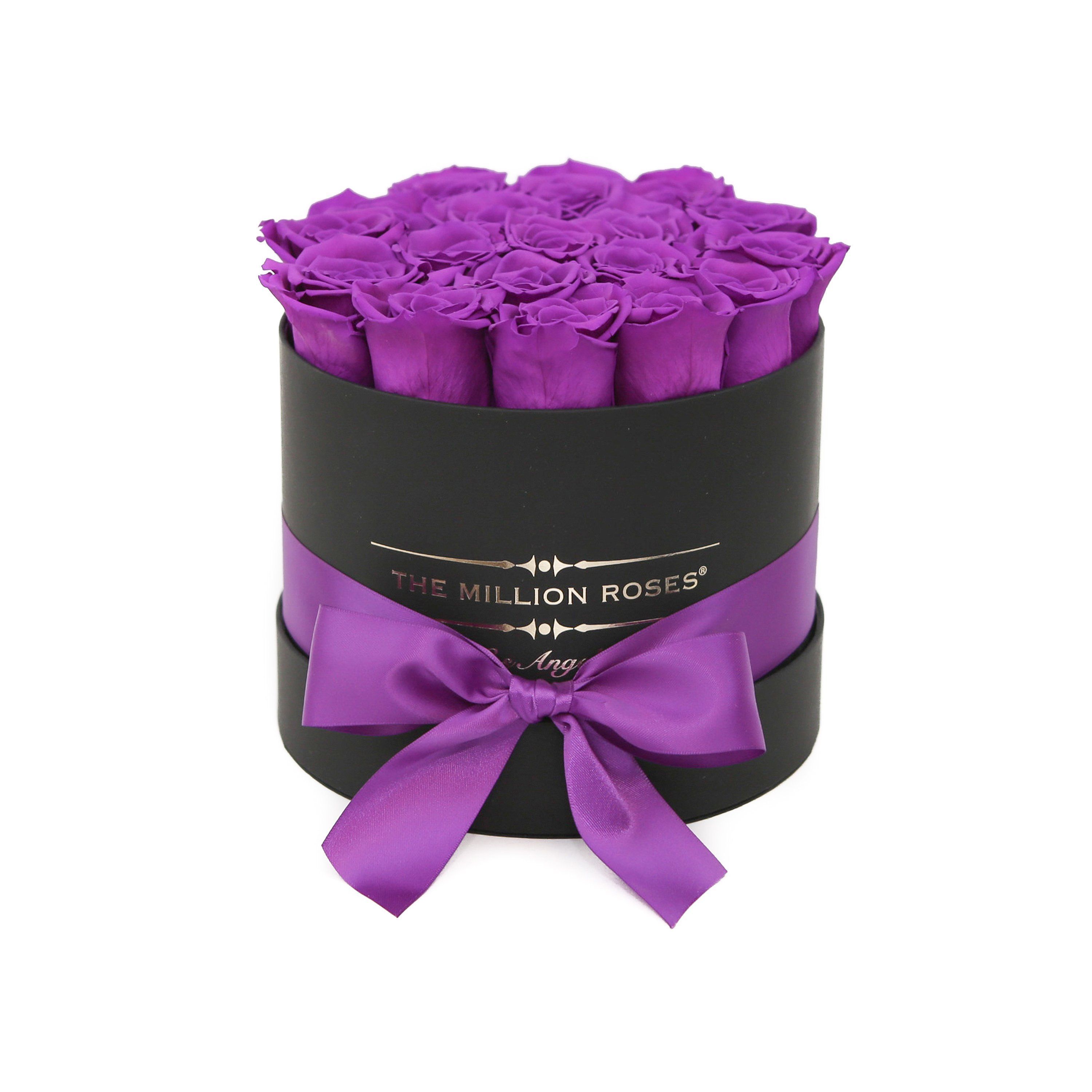 classic round box - black - medium purple roses purple eternity roses - the million roses