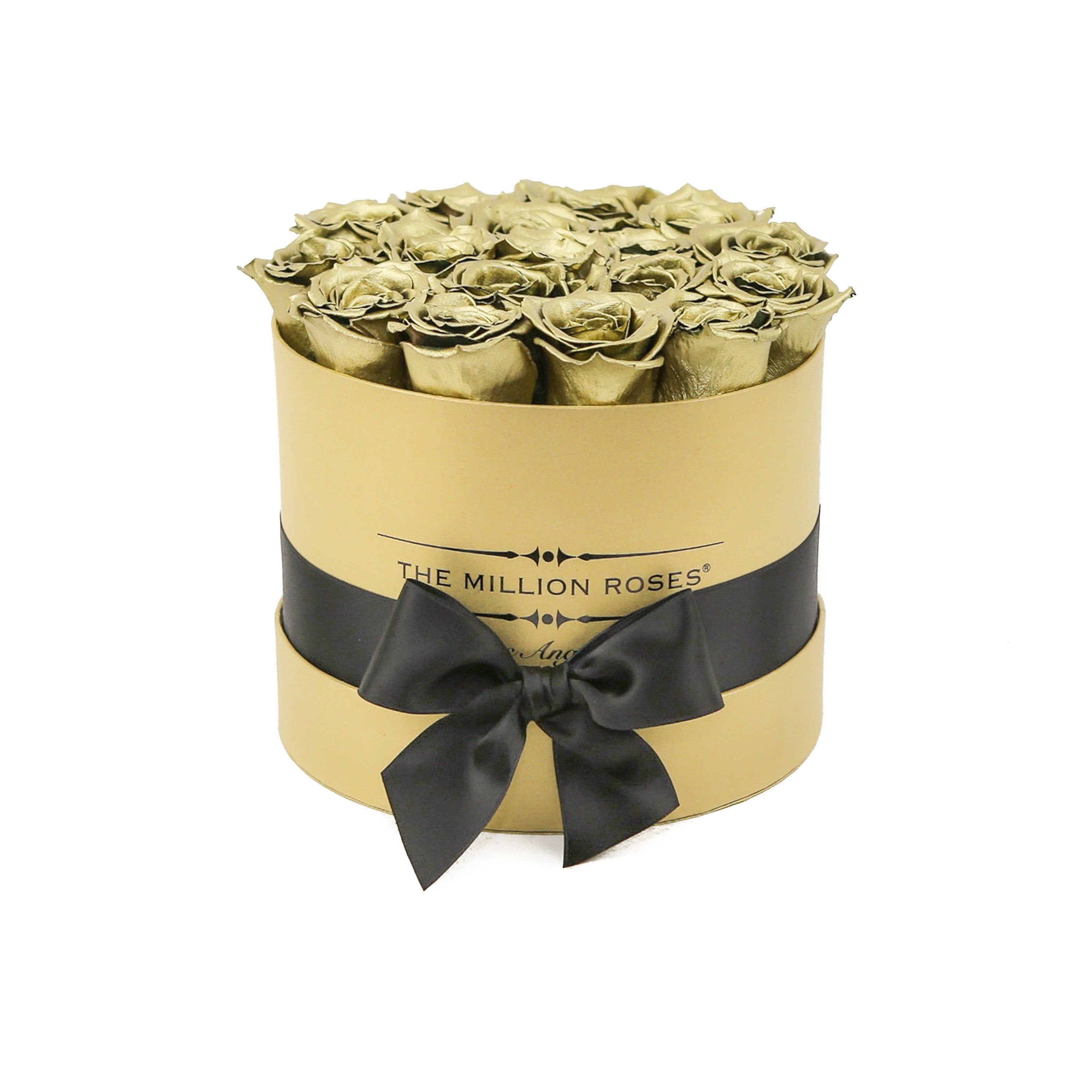 classic round box - gold - olive-gold roses gold eternity roses - the million roses
