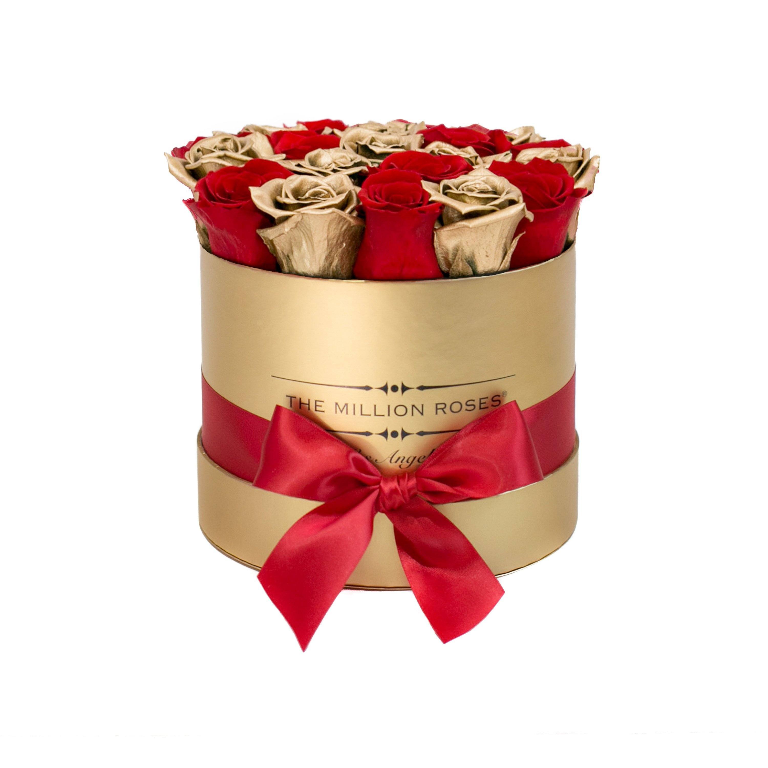 classic round box - gold - red&gold(mix) roses red eternity roses - the million roses