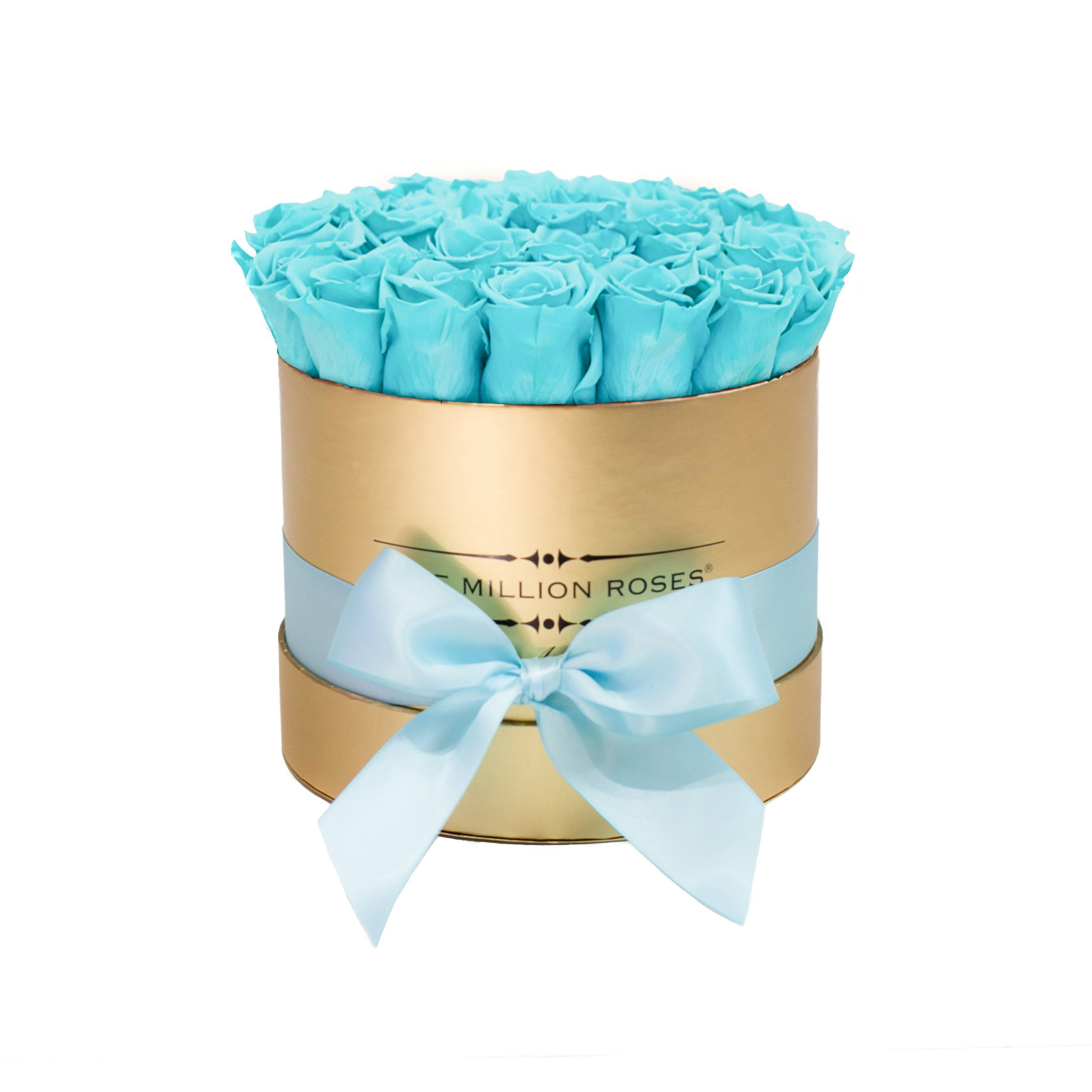 classic round box - gold - tiffany-blue roses tiffany-blue eternity roses - the million roses