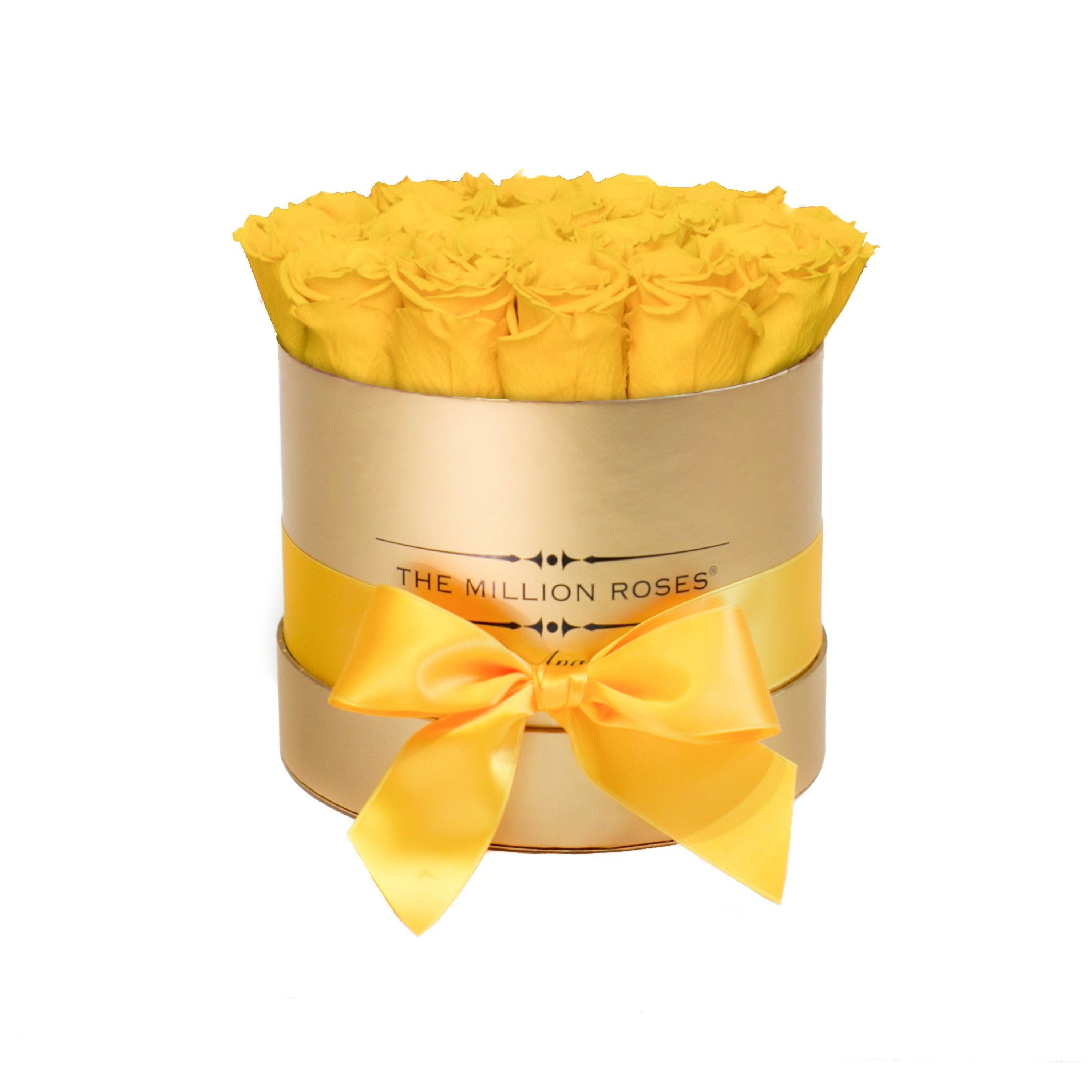 classic round box - gold - yellow roses yellow eternity roses - the million roses