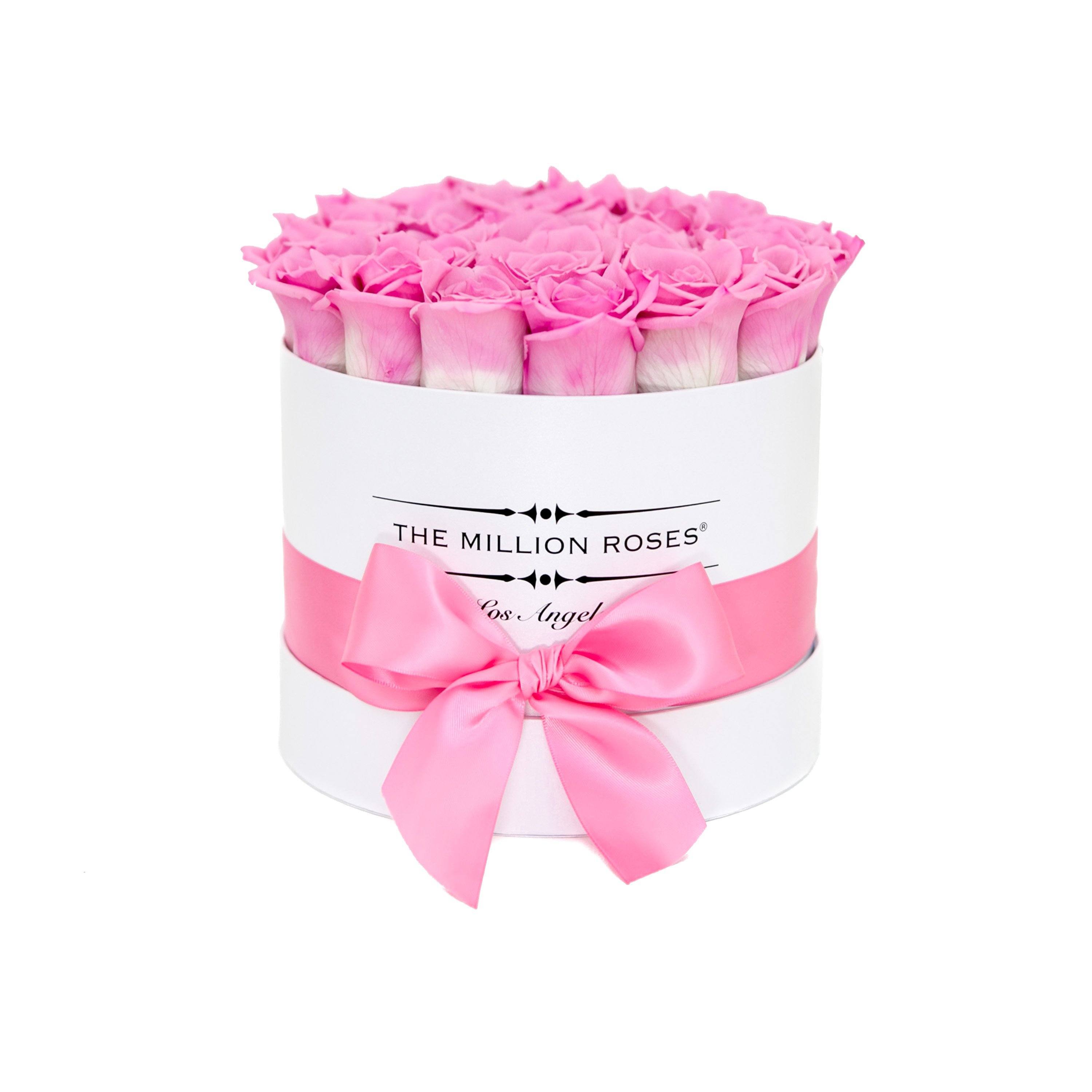 classic round box - white - pink-candy roses pink eternity roses - the million roses