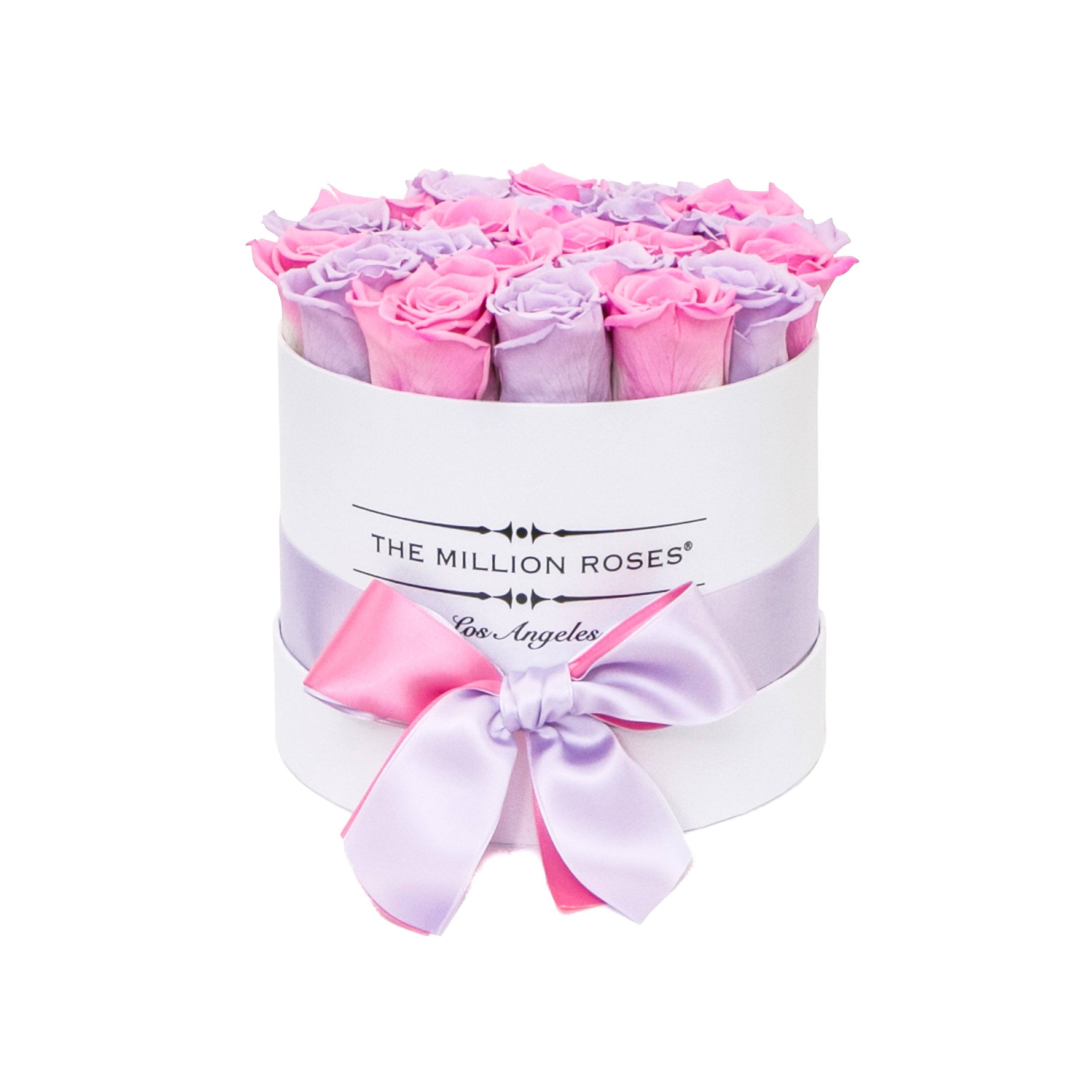 classic round box - white - lavender&pink-candy roses mixed eternity roses - the million roses