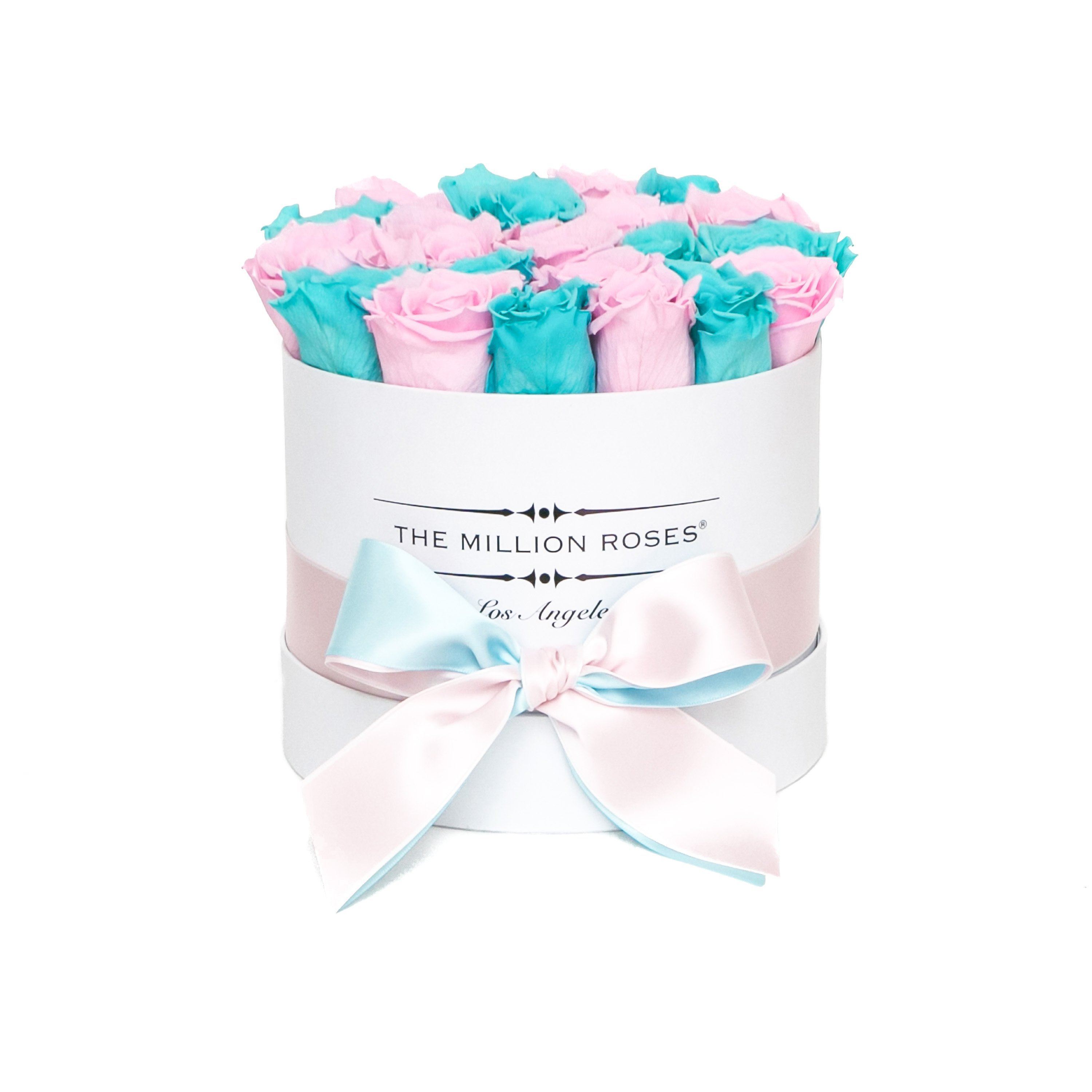 classic round box - white - tiffany-blue&light-pink roses pink eternity roses - the million roses